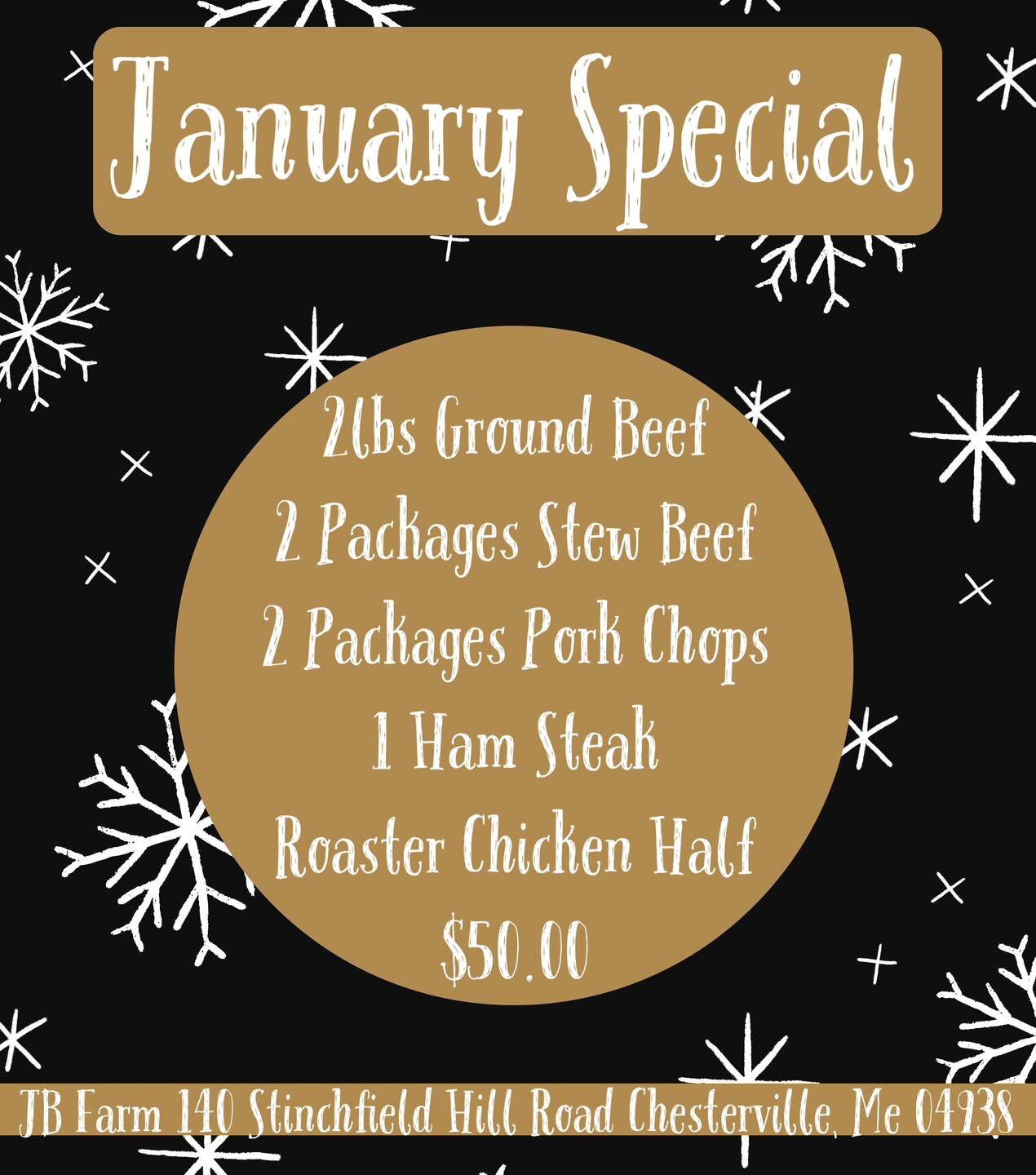 Check out our January special!
We&rsquo;ll be open Saturday and Sunday 8-1!
We will also have Maple Baked Beans until they sell out!