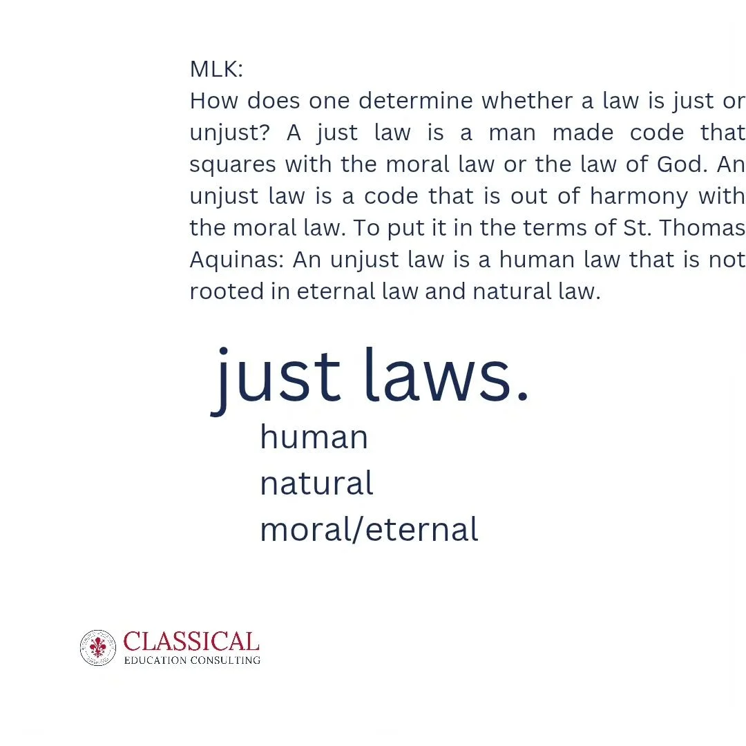 Letter from a Birmingham Jail.

Powerful nod to Aquinas on Law.

#classicaleducation #classicalconversations #classicalconsulting