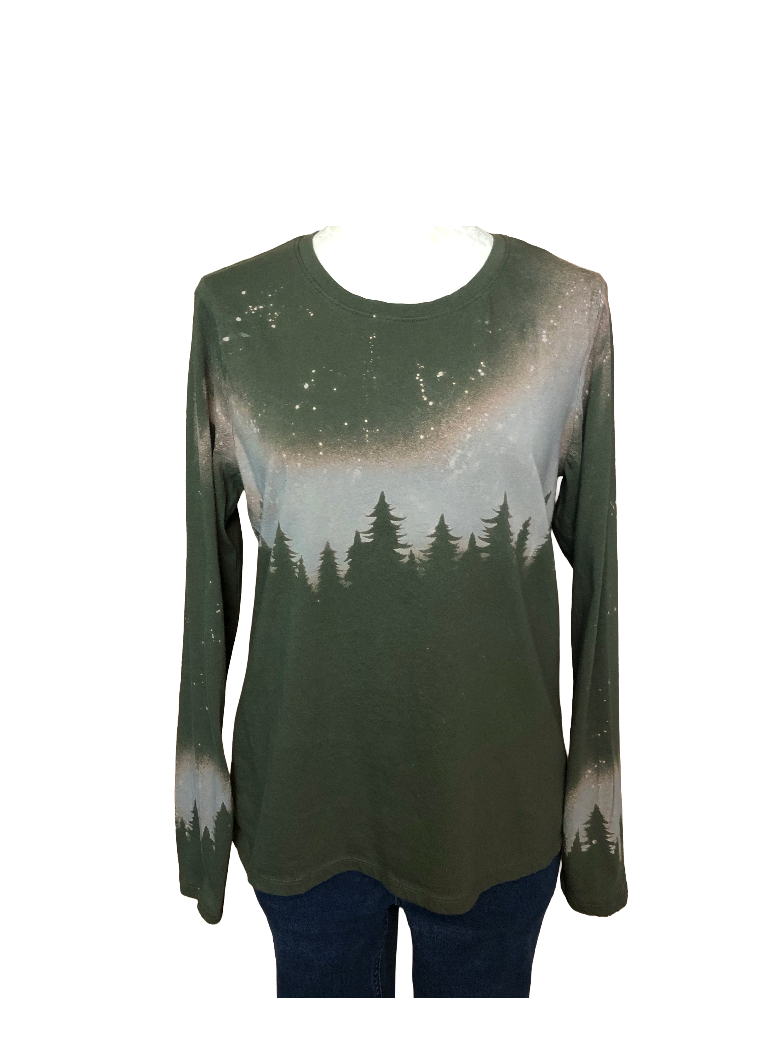 Starry Night Tree Long Sleeve Tee - Womens L