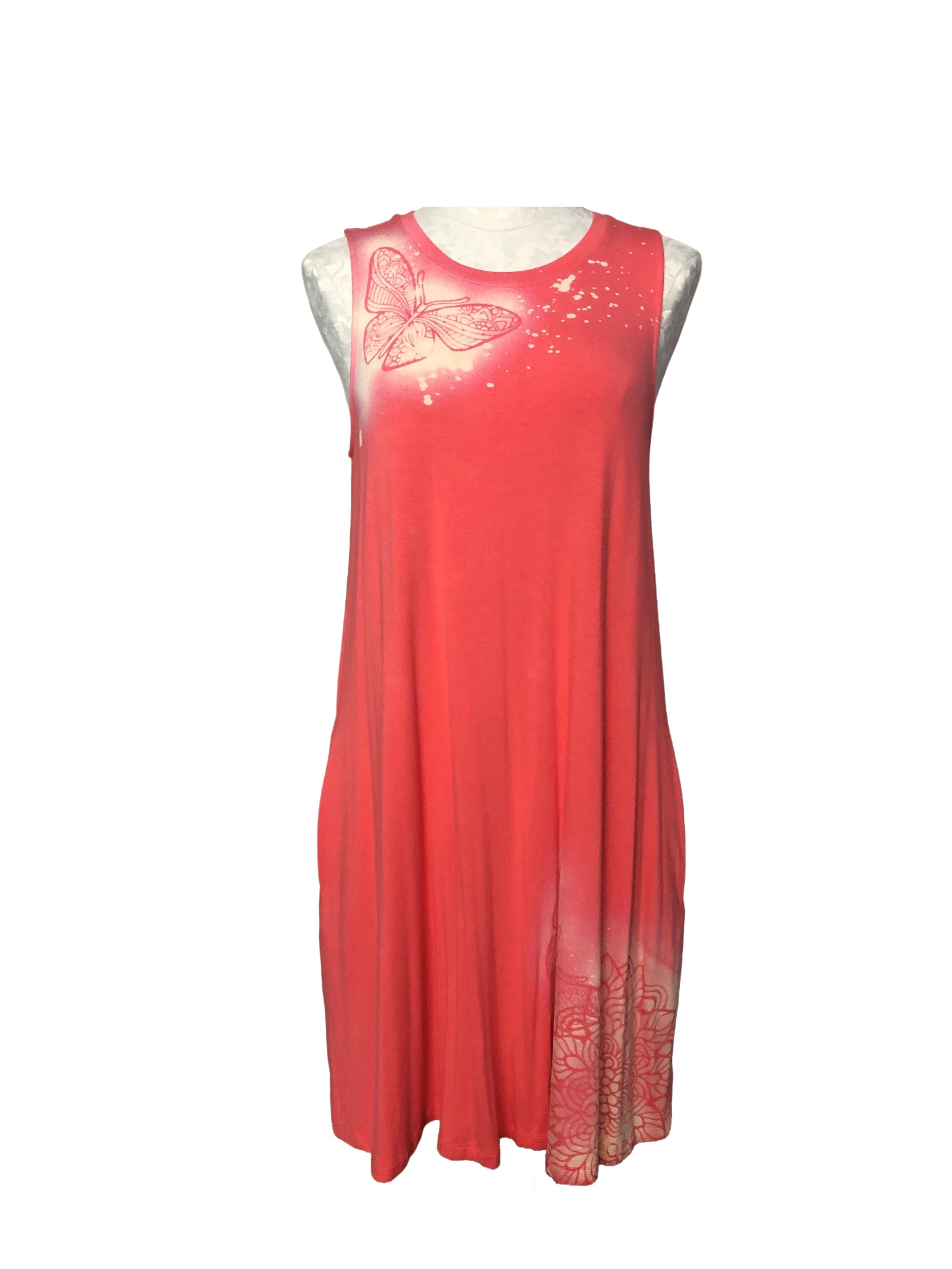 Dress - Bleach Distressed Floral/Butterfly Design - Womens L