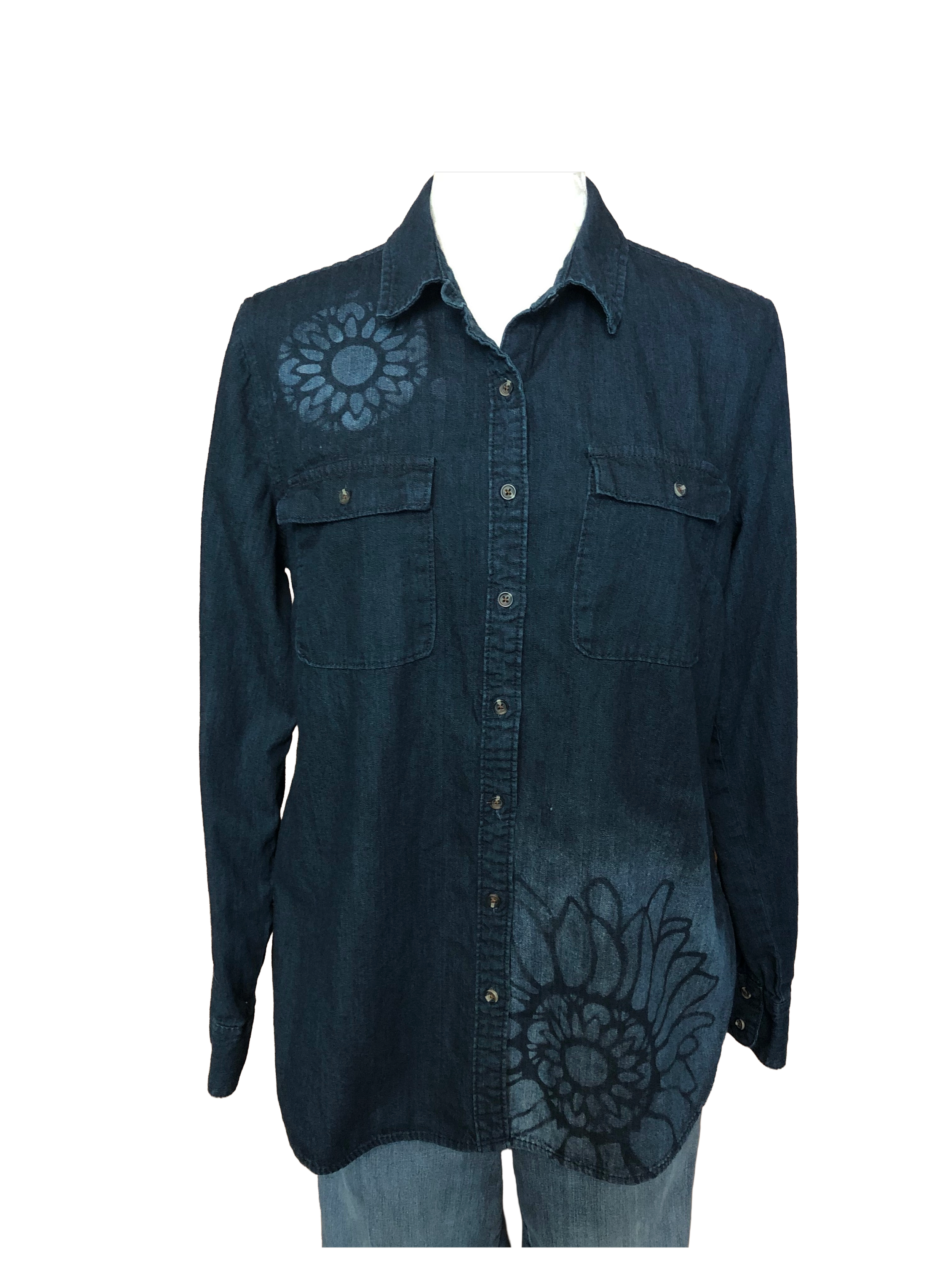 Denim Sunflower2 Shirt - Womens L