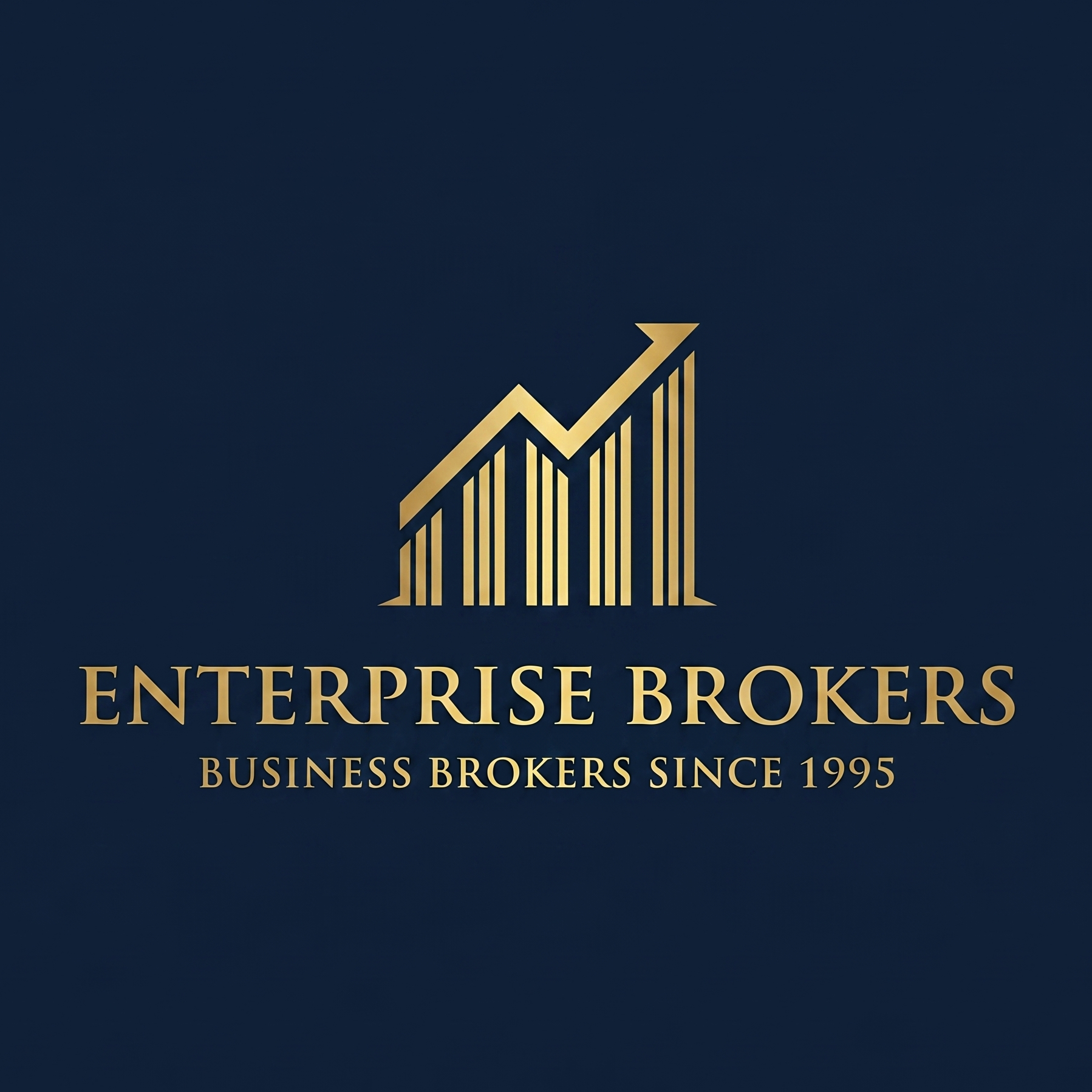Logo with a gold upward arrow and bar graph, text reads 'Enterprise Brokers, Business Brokers Since 1995'