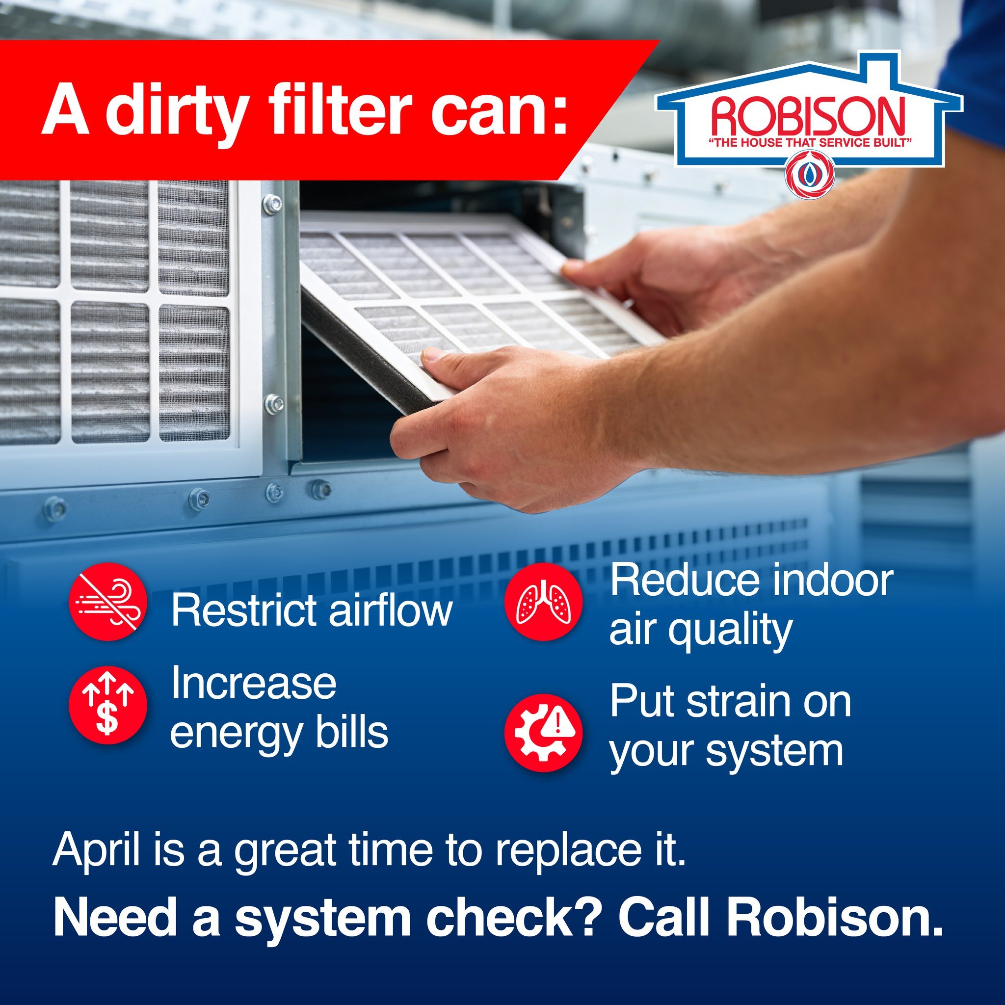 One of the easiest ways to protect your HVAC system? Change your air filter.

A clogged filter forces your system to work harder, impacts airflow, and can even affect your indoor air quality.

As we transition seasons, April is the perfect reminder t