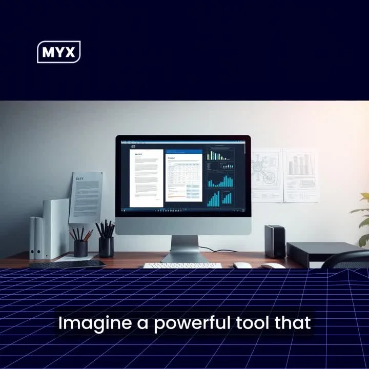 Cover frame of the MYX ground-lease video on LinkedIn: a monitor showing a lease document beside an extracted data table