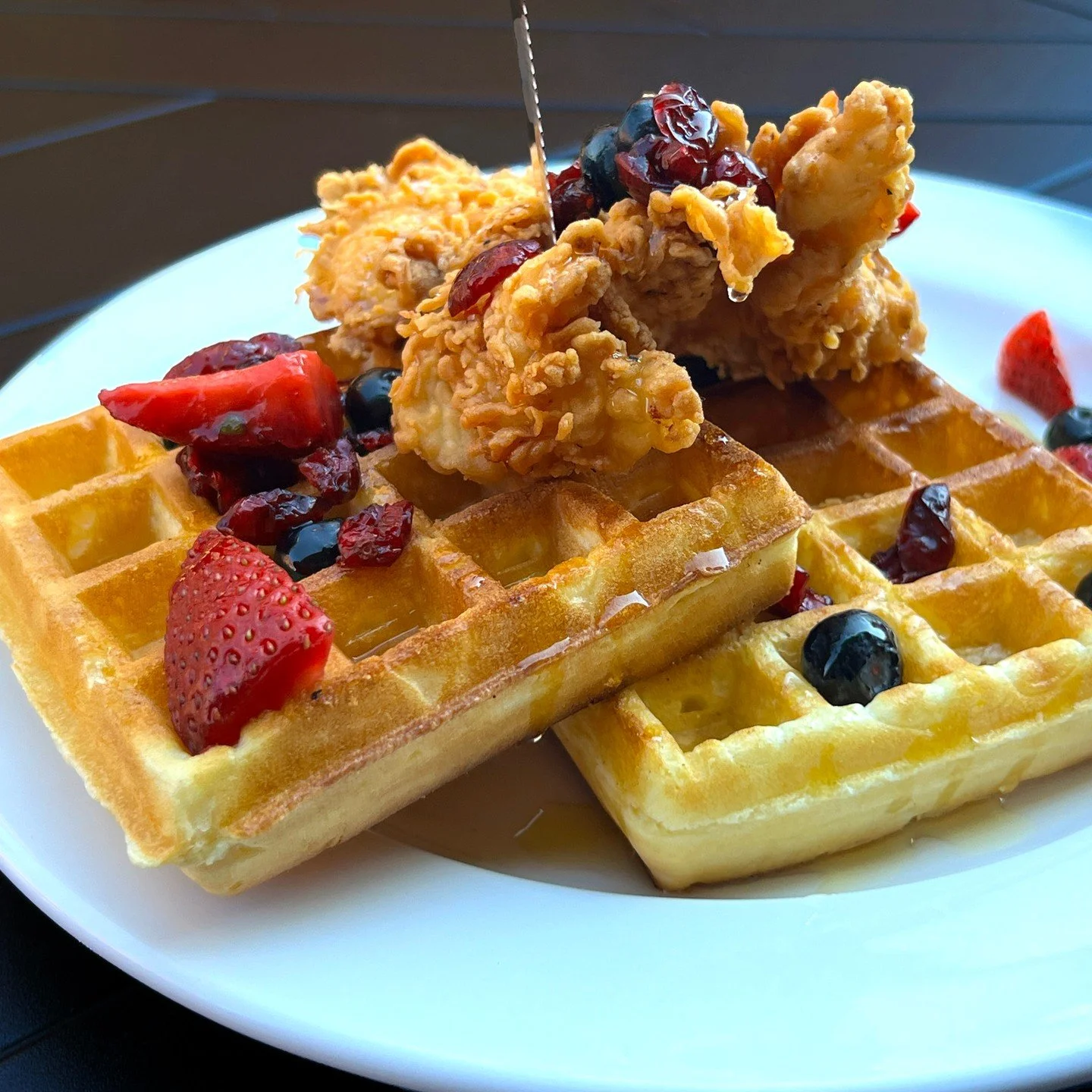 Sunday METAL BRUNCH from 10 am to 3 pm! Enjoy delicious chicken and waffles topped with fresh fruit and honey! 🤘🍗🧇 

#MetalBrunch #ChickenAndWaffles #SundayBrunch #MaplewoodMO #CrowsNestSTL #ComfortFood #BrunchInSTL