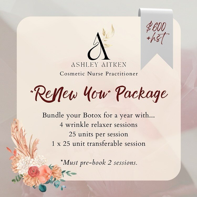 Botox for a year!!!??? Yes!😱

For the first time ever, I&rsquo;m offering my &ldquo;ReNew You&rdquo; Packages - wrinkle relaxer sessions at a bundled rate to keep you glowing all year!

I only have 20 packages available and once they&rsquo;re gone t