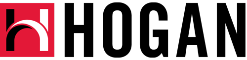 Hogan logo with a red and white logo in the top-left corner