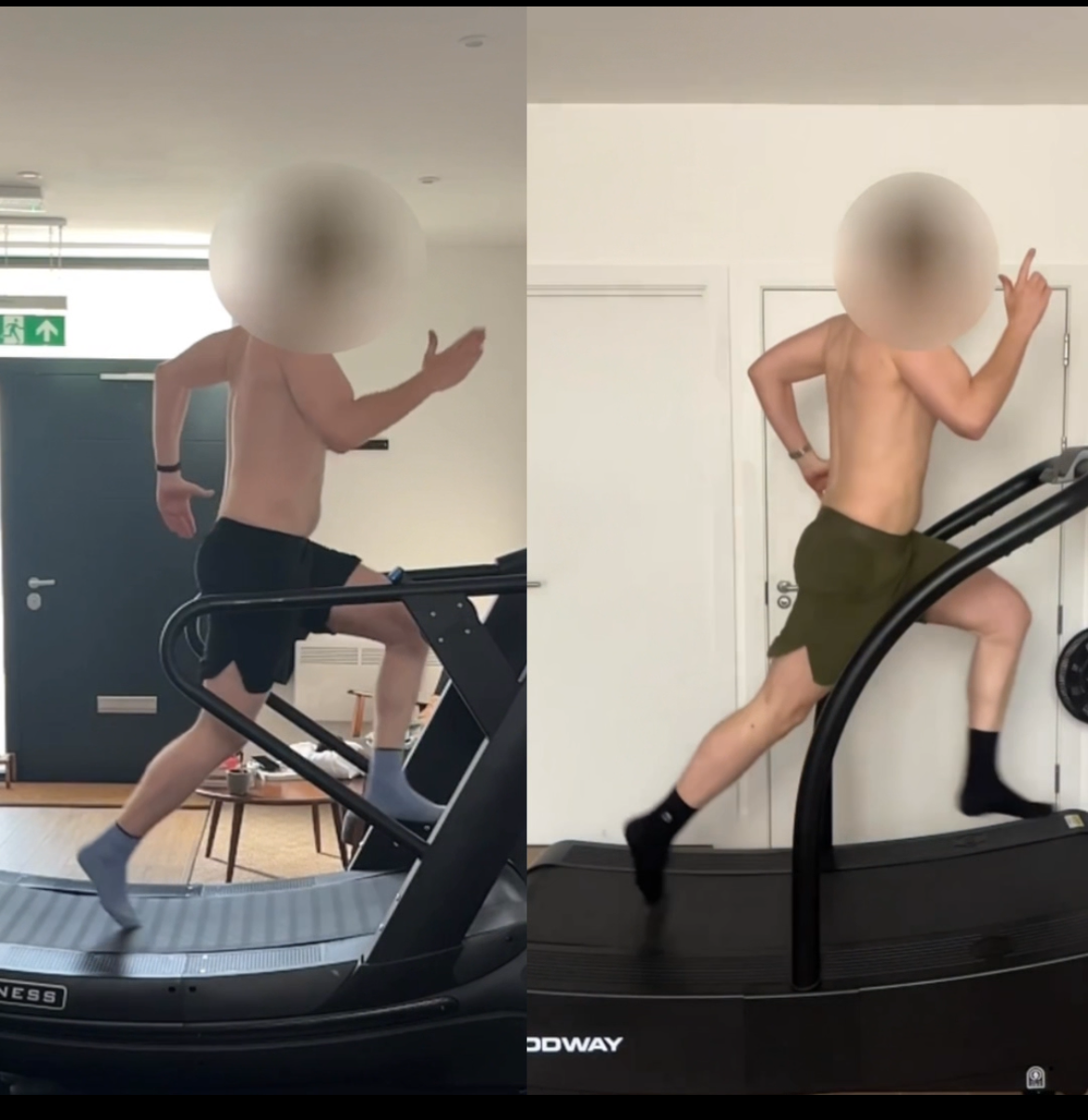 H, gait improvements. Before: June 2025 After: April 2026. 30 sessions of FP training.

Before:
- Limited hip extension
- Limited posterior chain drive
- Neck pain/headaches when working on couch 4/10

After:
- Improved hip extension
- Improved poste