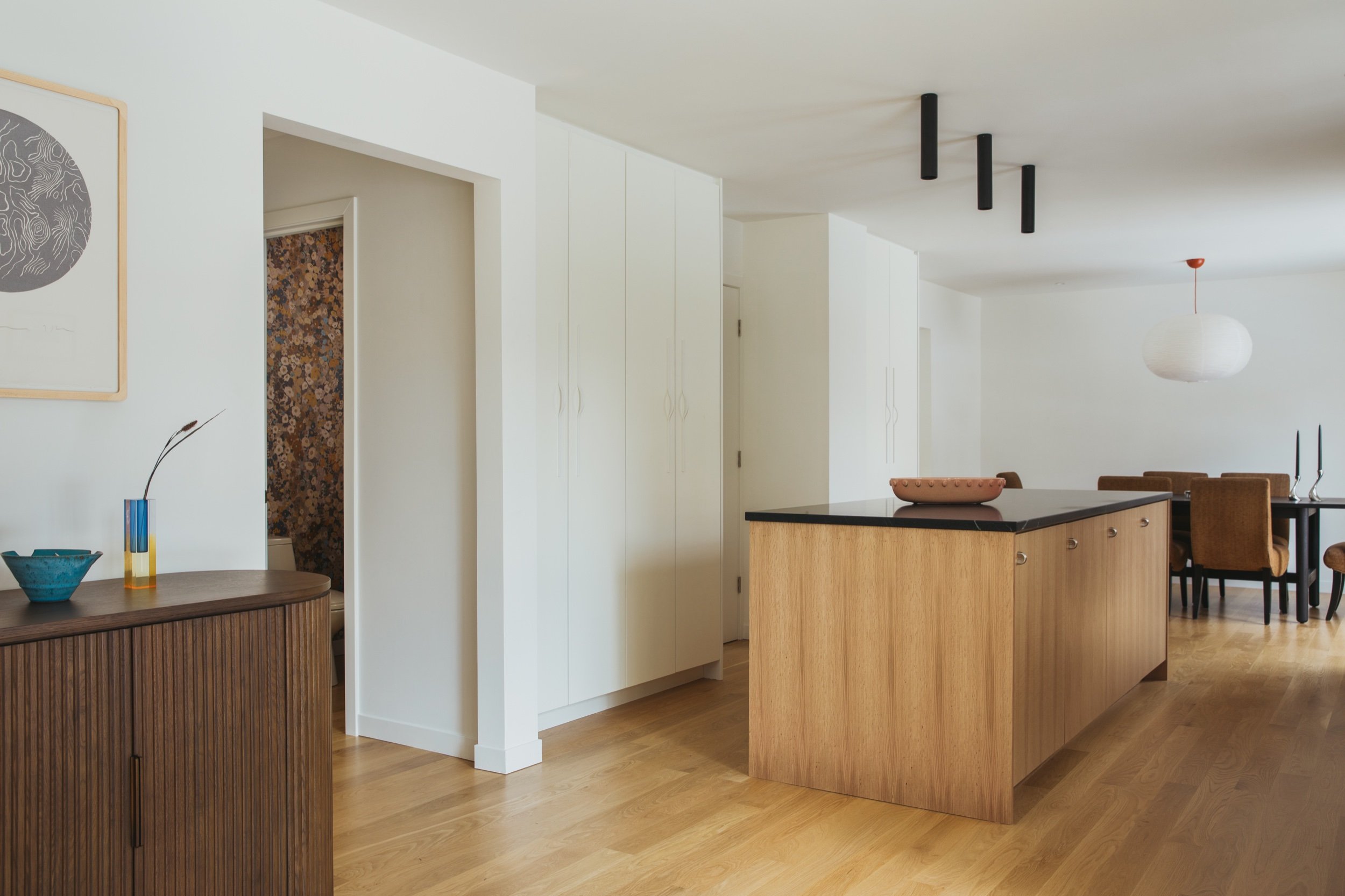 Kitchen island and dining room