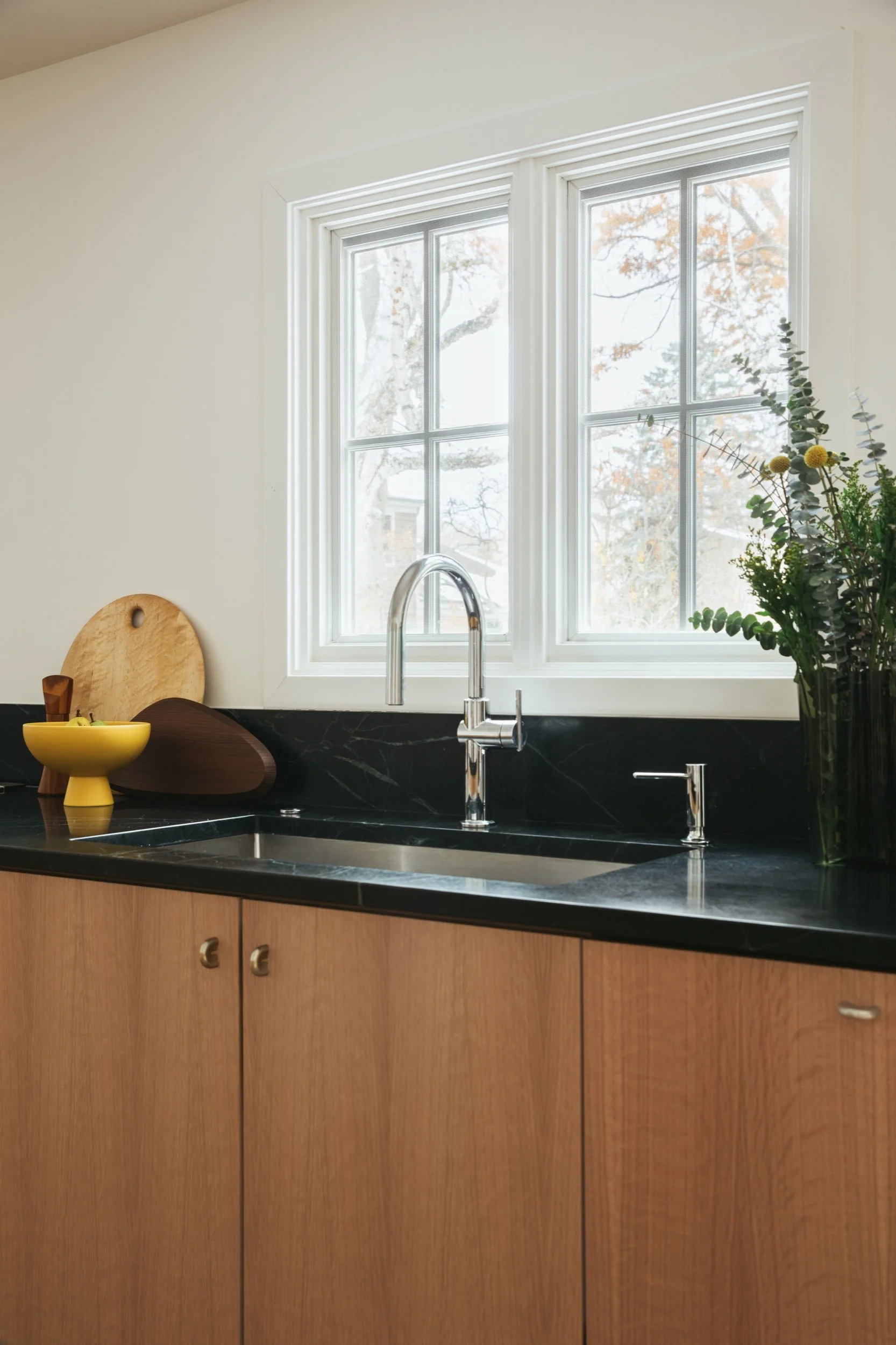 Kitchen sink below the window