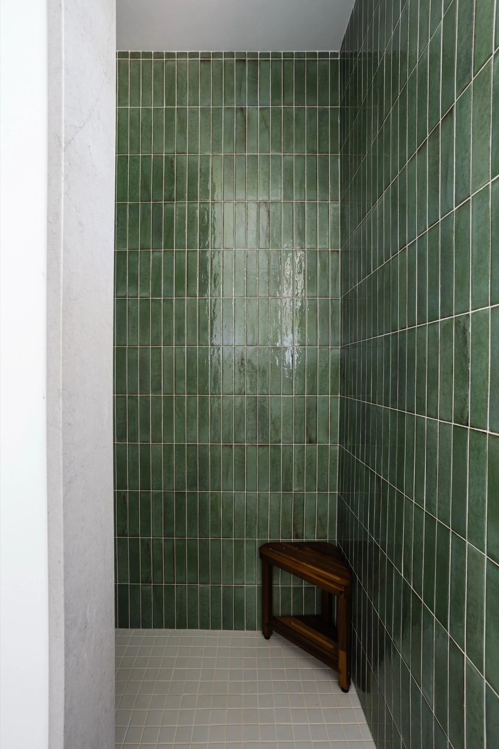 Green tiled shower