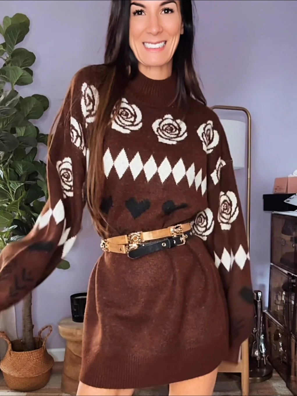 Sweater weather, but make it bossy. 🍂✨
This chocolate rose knit is giving flirty-meets-fierce energy &mdash; belted, booted, and ready to conquer the day (or the coffee run). ☕️🖤

Comment SWEATER for links! Use my code NICOLECOLEE30 to save 30% on 