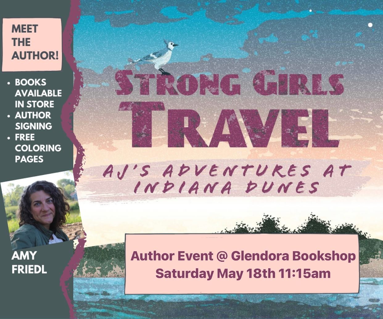 We are pleased to host author Amy Friedl next Saturday May 18th - reading @ 11:15am! We hope you can join us! 

******

#glendorabookshopmi #indiebookstore #independentbookstore #authorreading #amyfriedl #bookstagram #books #warrendunes
