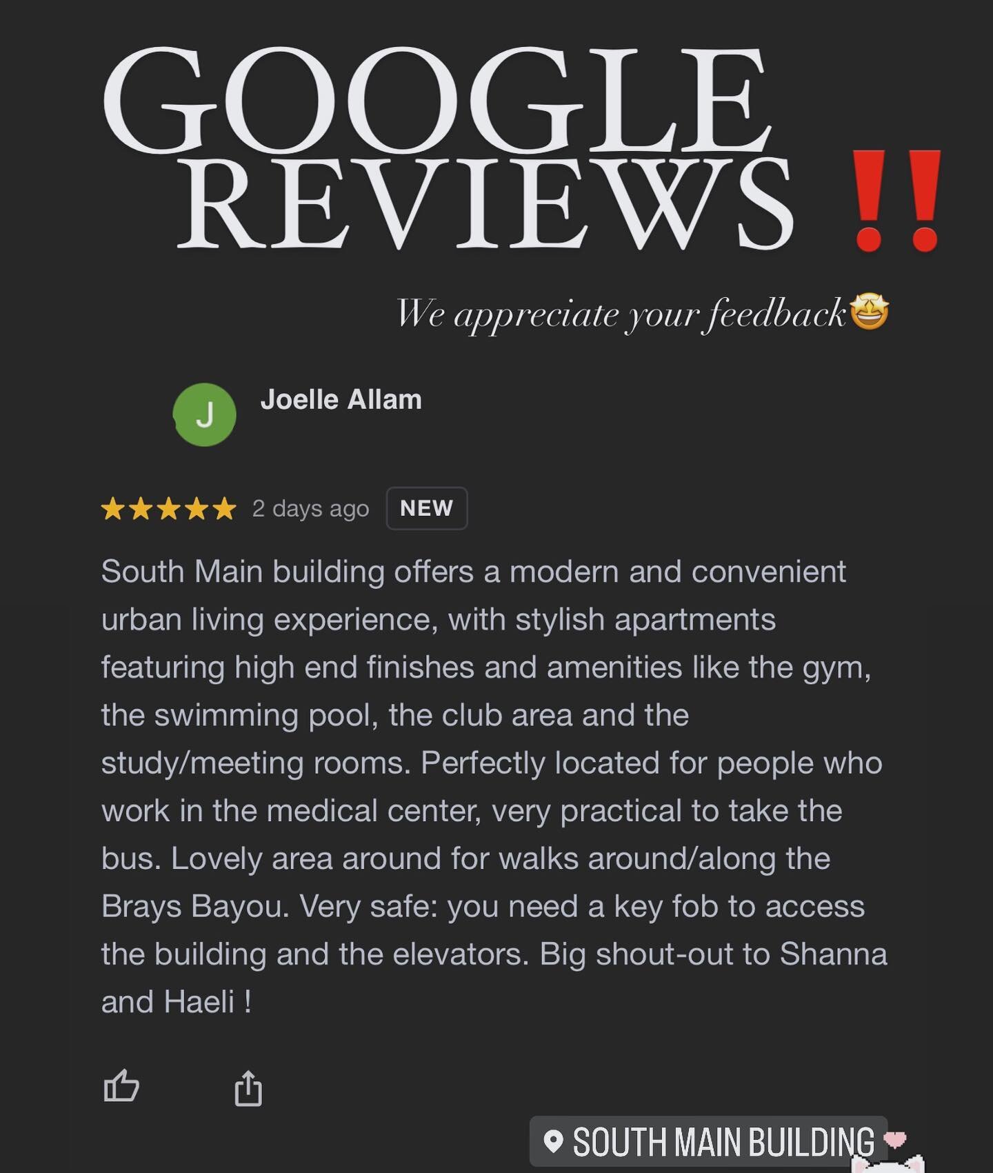 Your kind words truly mean a lot to our team &hearts;️ #SouthMainBuilding