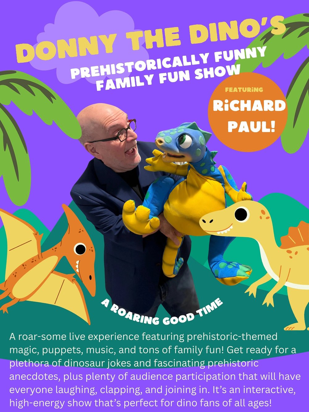 Donny the Dino's Prehistorically Funny Family Fun Show with Michigan ventriloquist Richard Paul