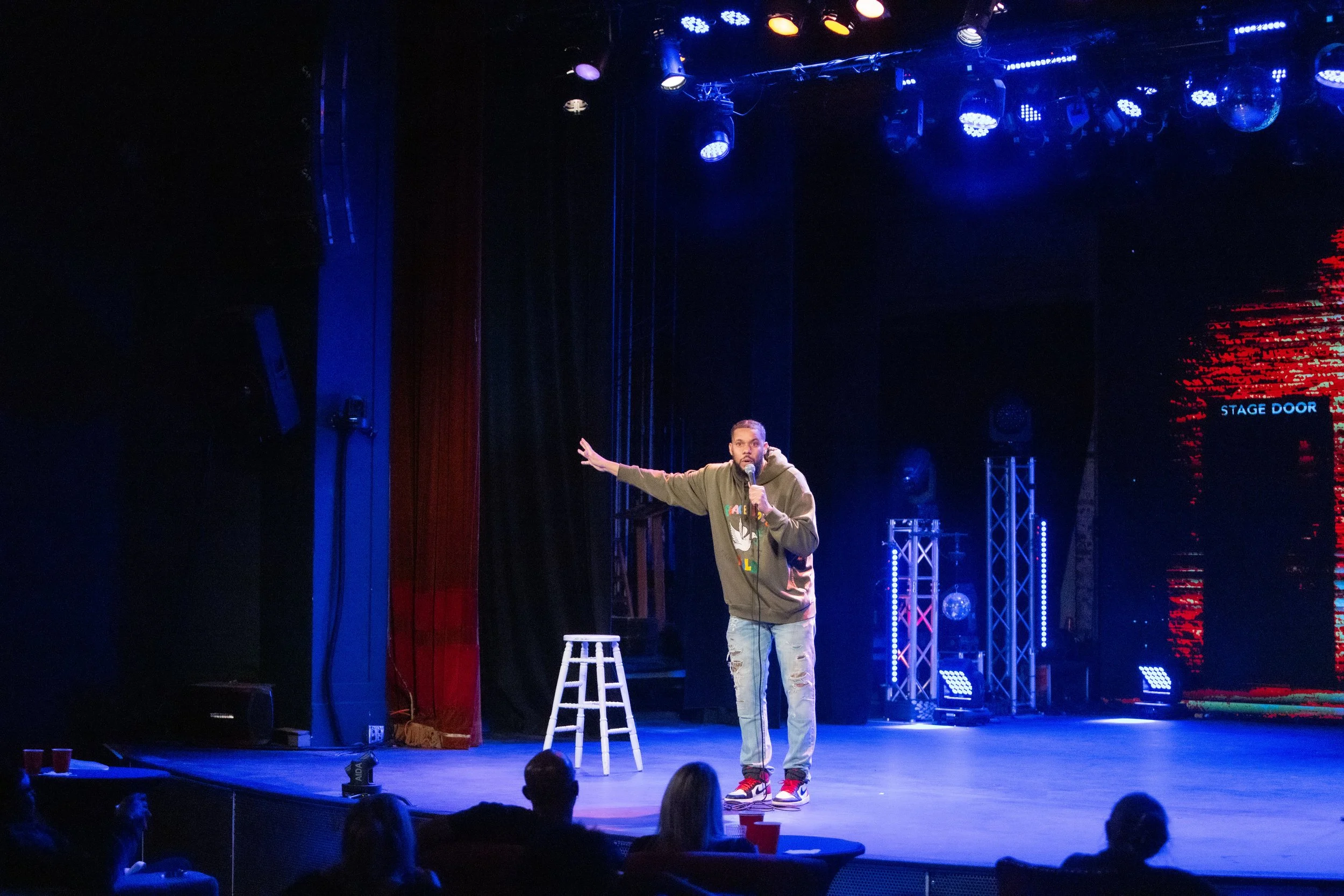 last comic standing's winner, clayton english on stage at the new everett theater for everett comedy headlining