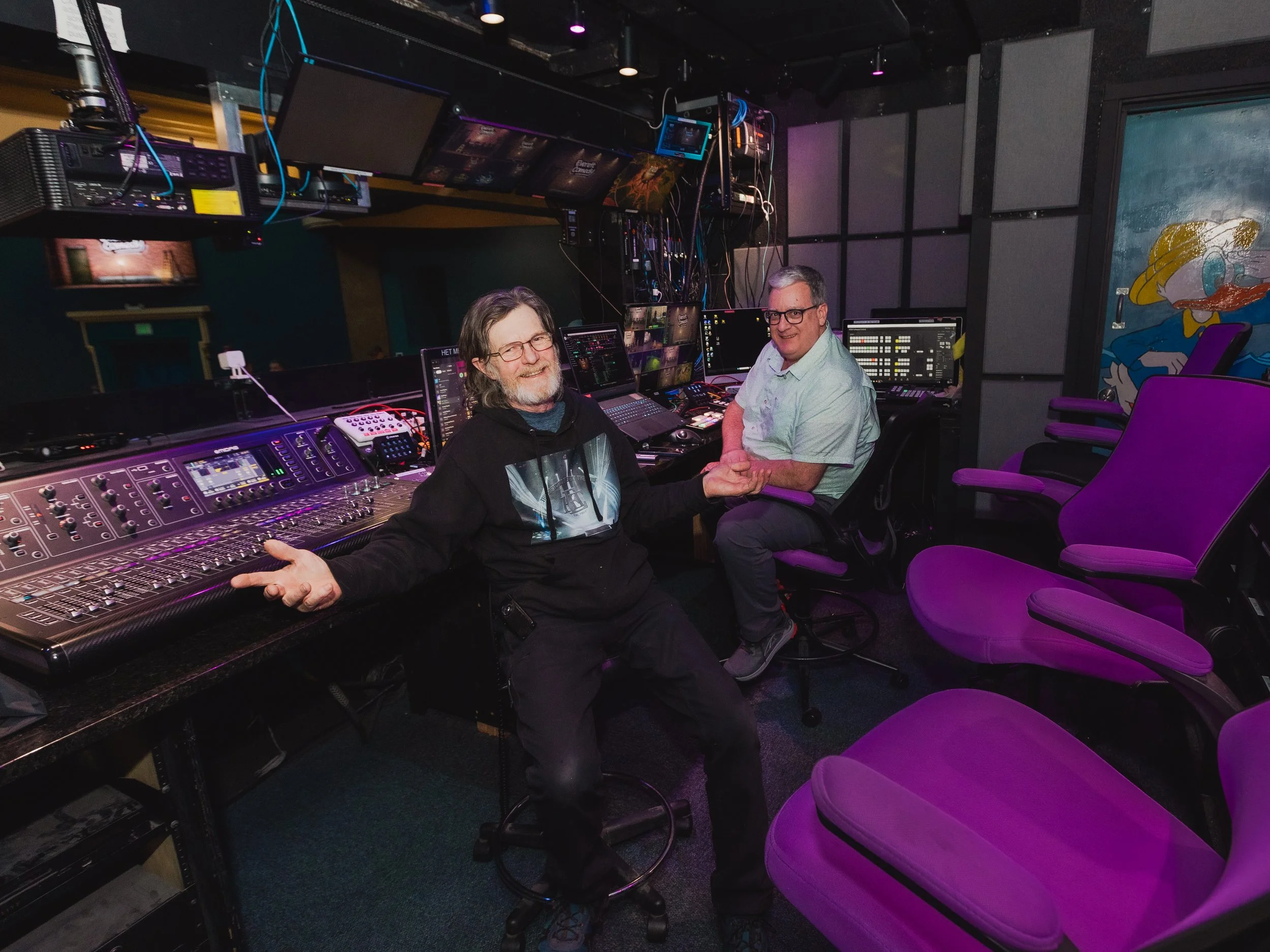 everett theater, tech team, sound booth, volunteers