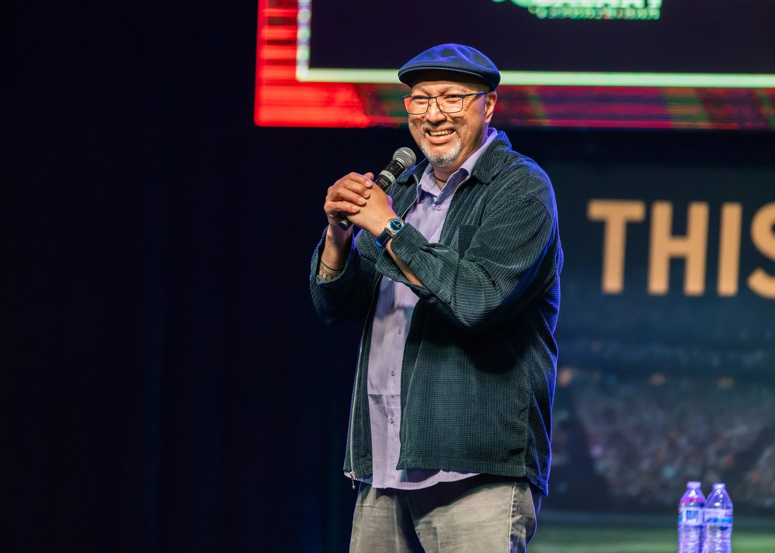 Kermet Apio performs live at the Jose & Friends comedy show at Muckleshoot Casino, photographed by Tayler Berard Creative.