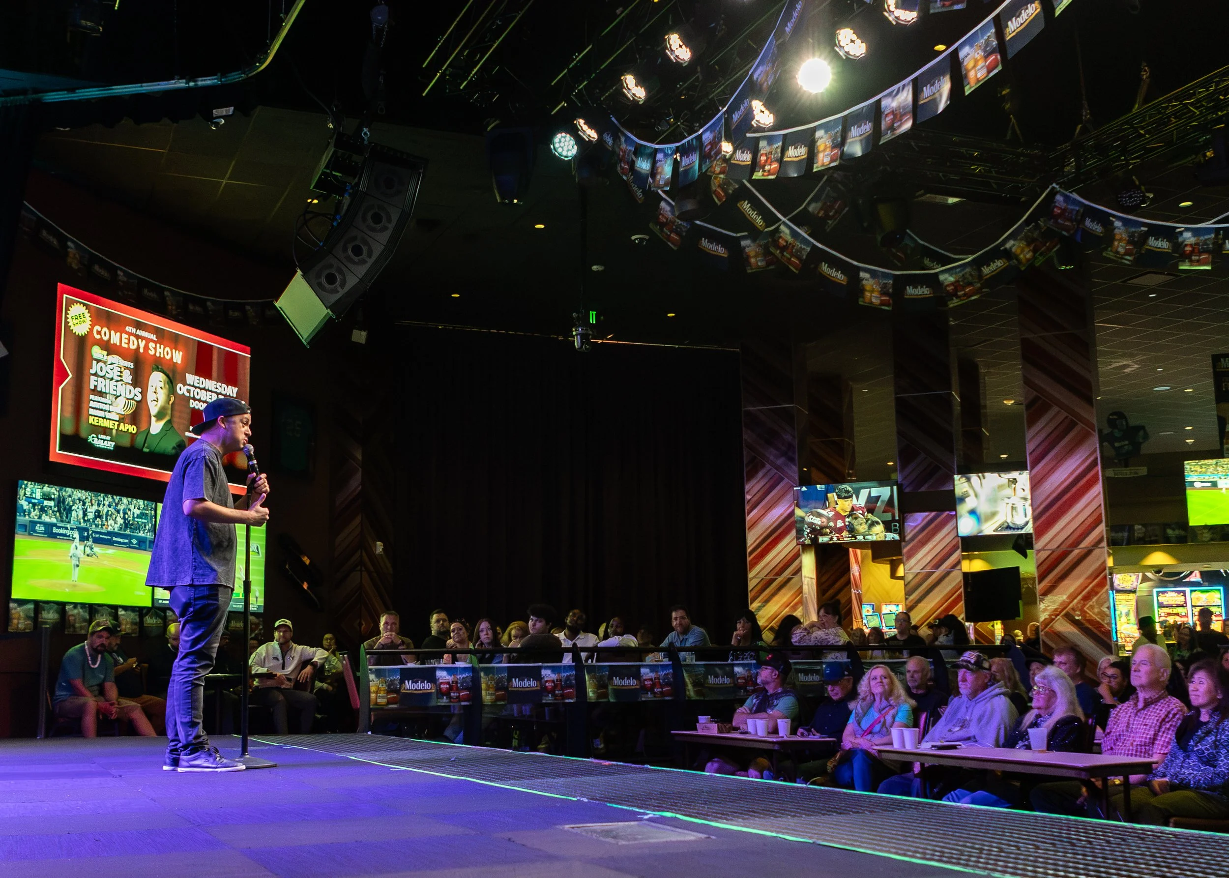Jose Bolanos performs live at the Jose & Friends comedy show at Muckleshoot Casino, photographed by Tayler Berard Creative.