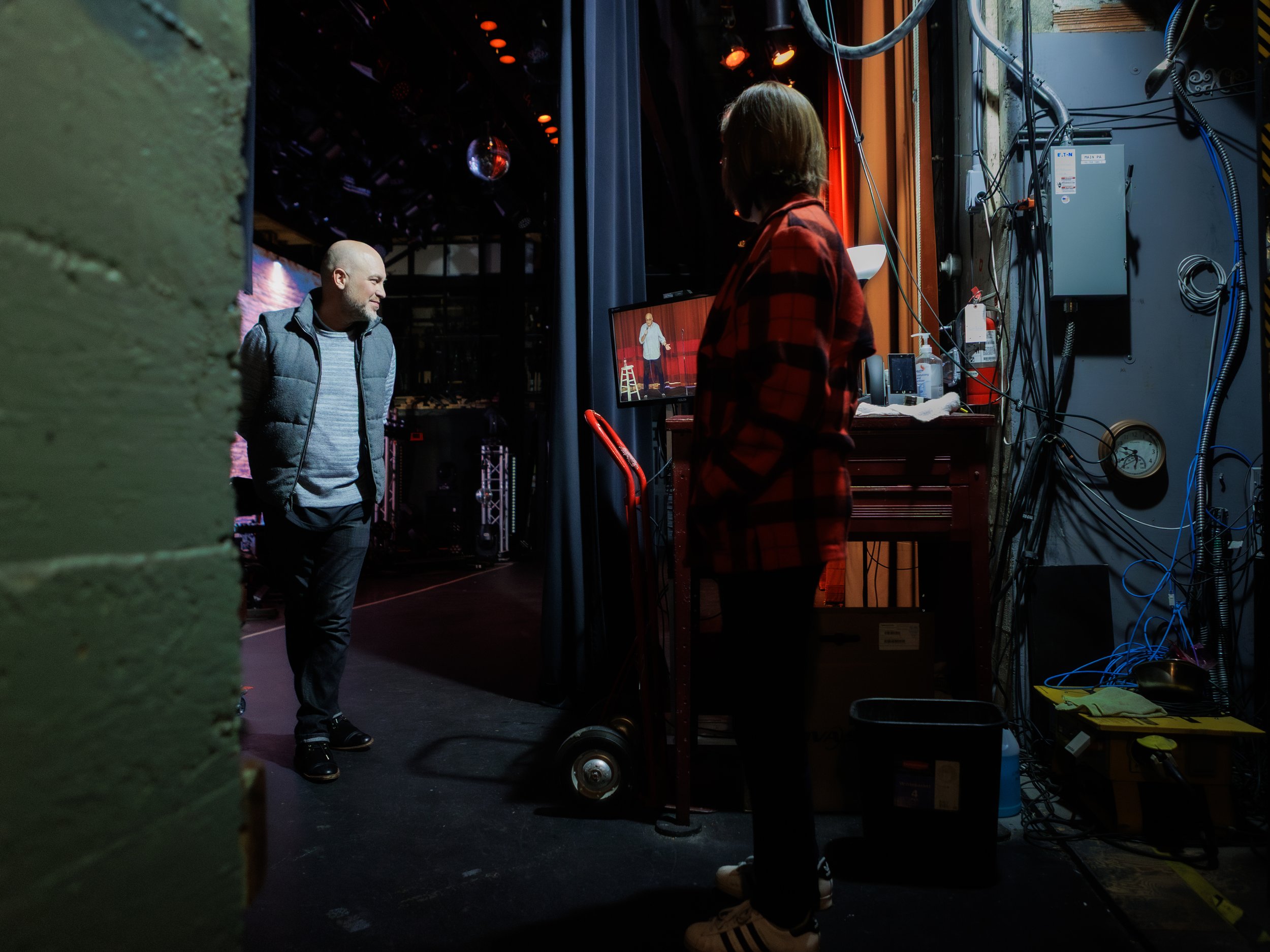 cory michaelis and gabey lucas, behind the scnes, brad upton, , everett comedy, historic everett theater