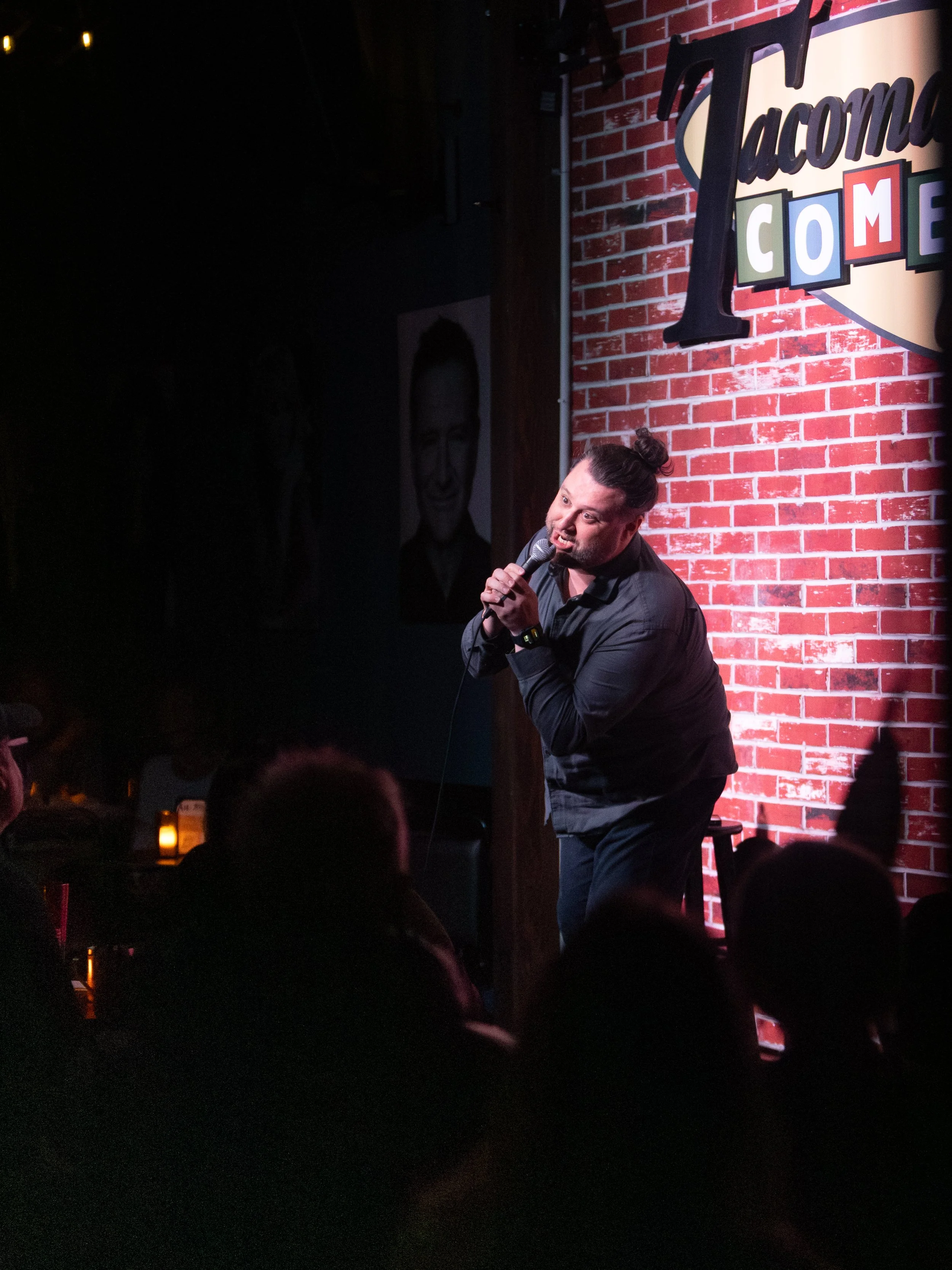 Mike Coletta, on stage, comedian, tacoma comedy club, 6th and proctor