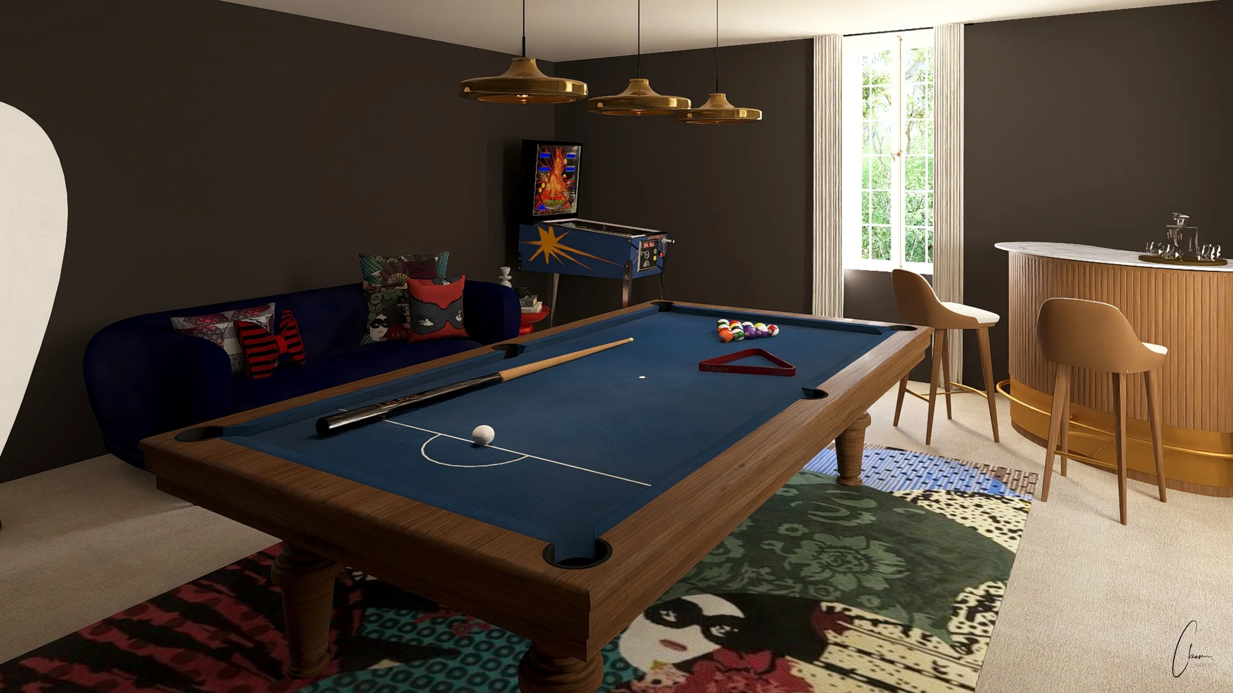 Salle de jeu contemporaine d'une demeure de caractère, aménagement intérieur convivial