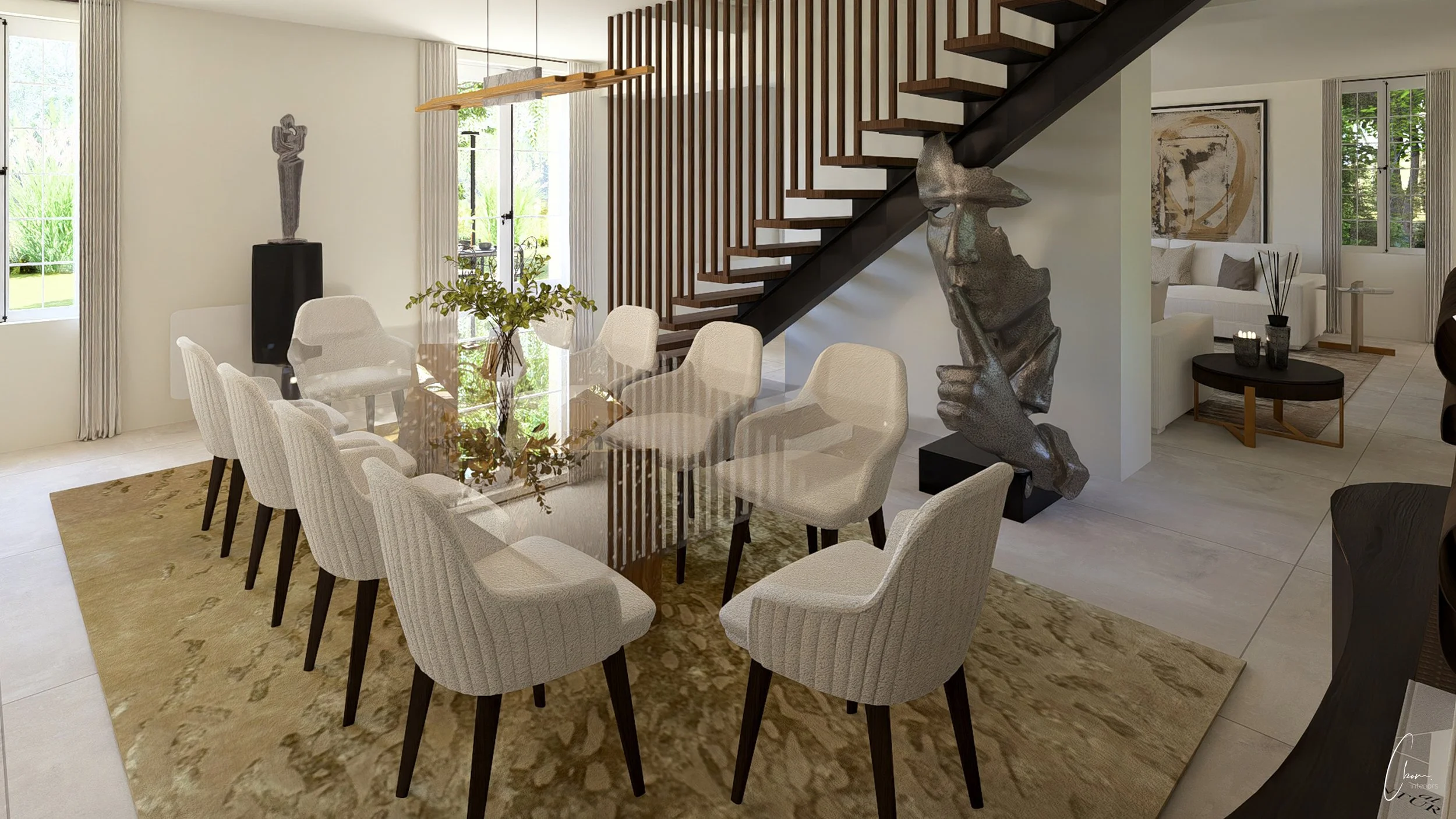 Elegant dining space, 3D design of an interior project near Libourne