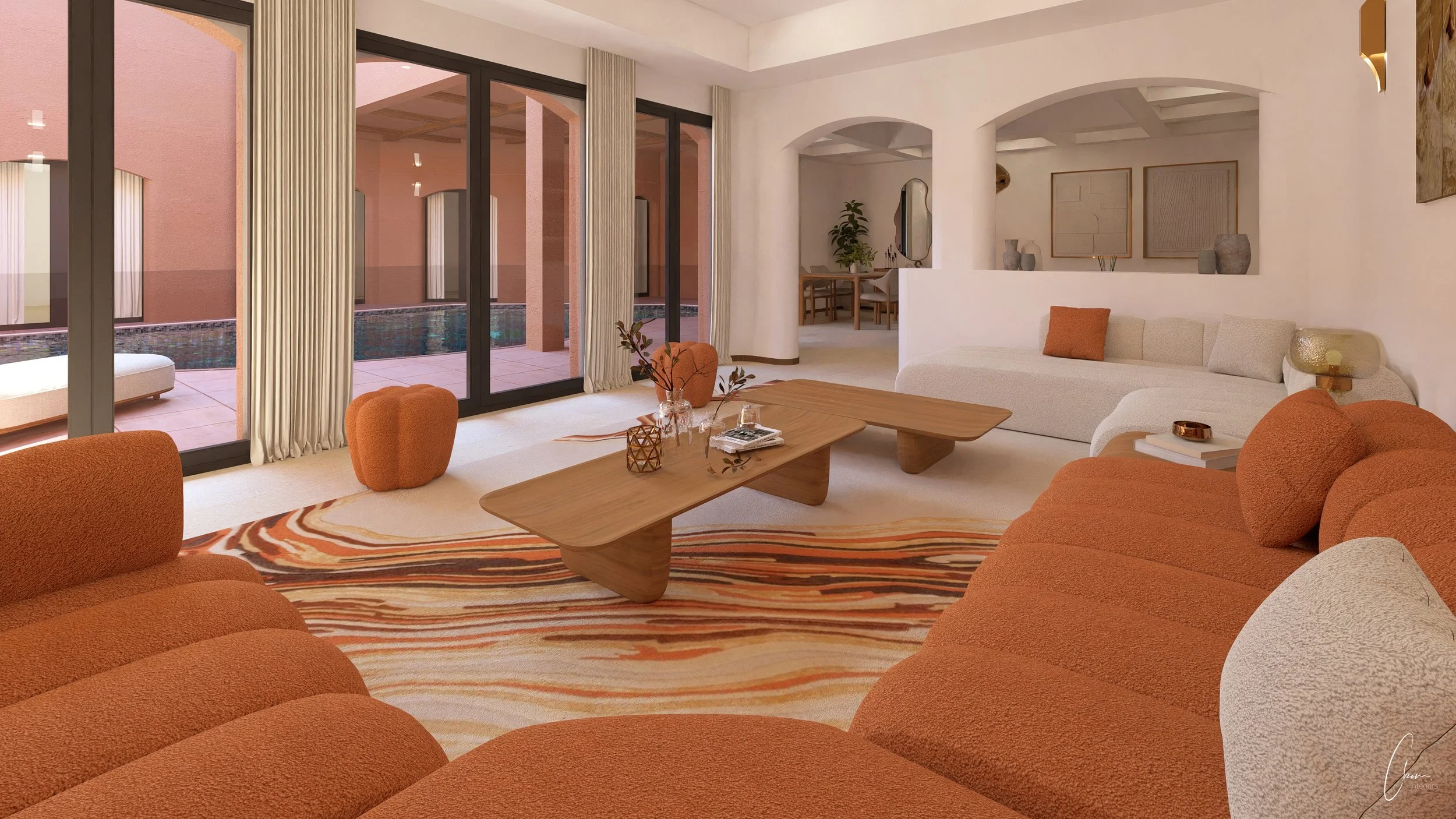 Contemporary reception lounge, 3D design for a high-end interior design project