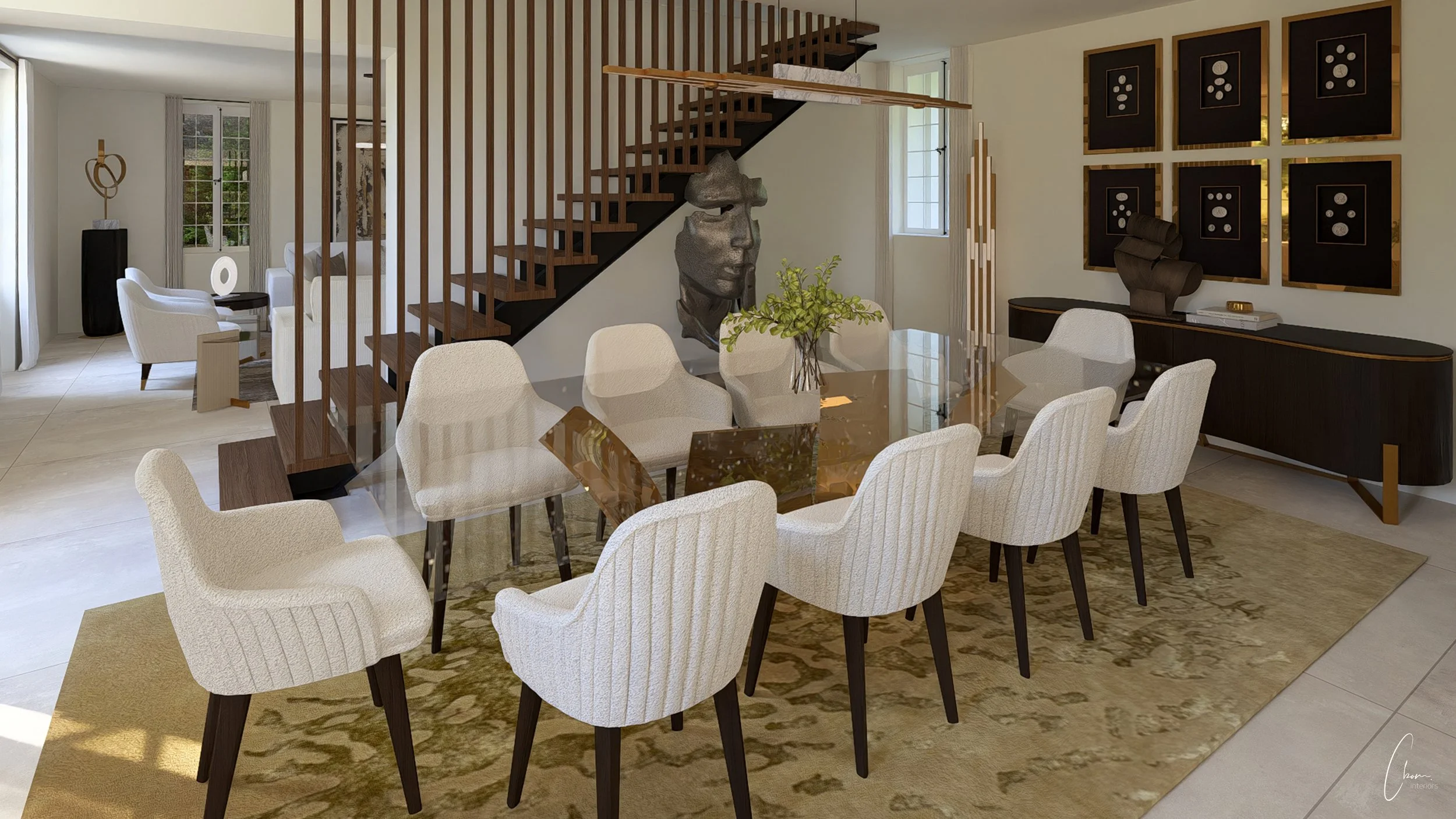 Espace repas élégant, conception 3D d'un projet de design d'intérieur près de Libourne