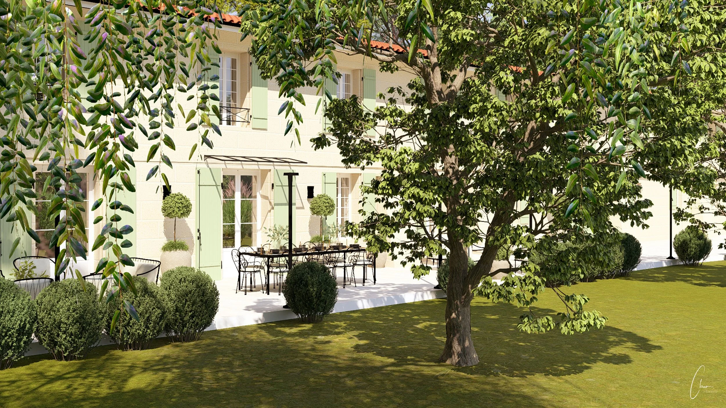 Espace extérieur d'une demeure de caractère, projet de design près de Libourne