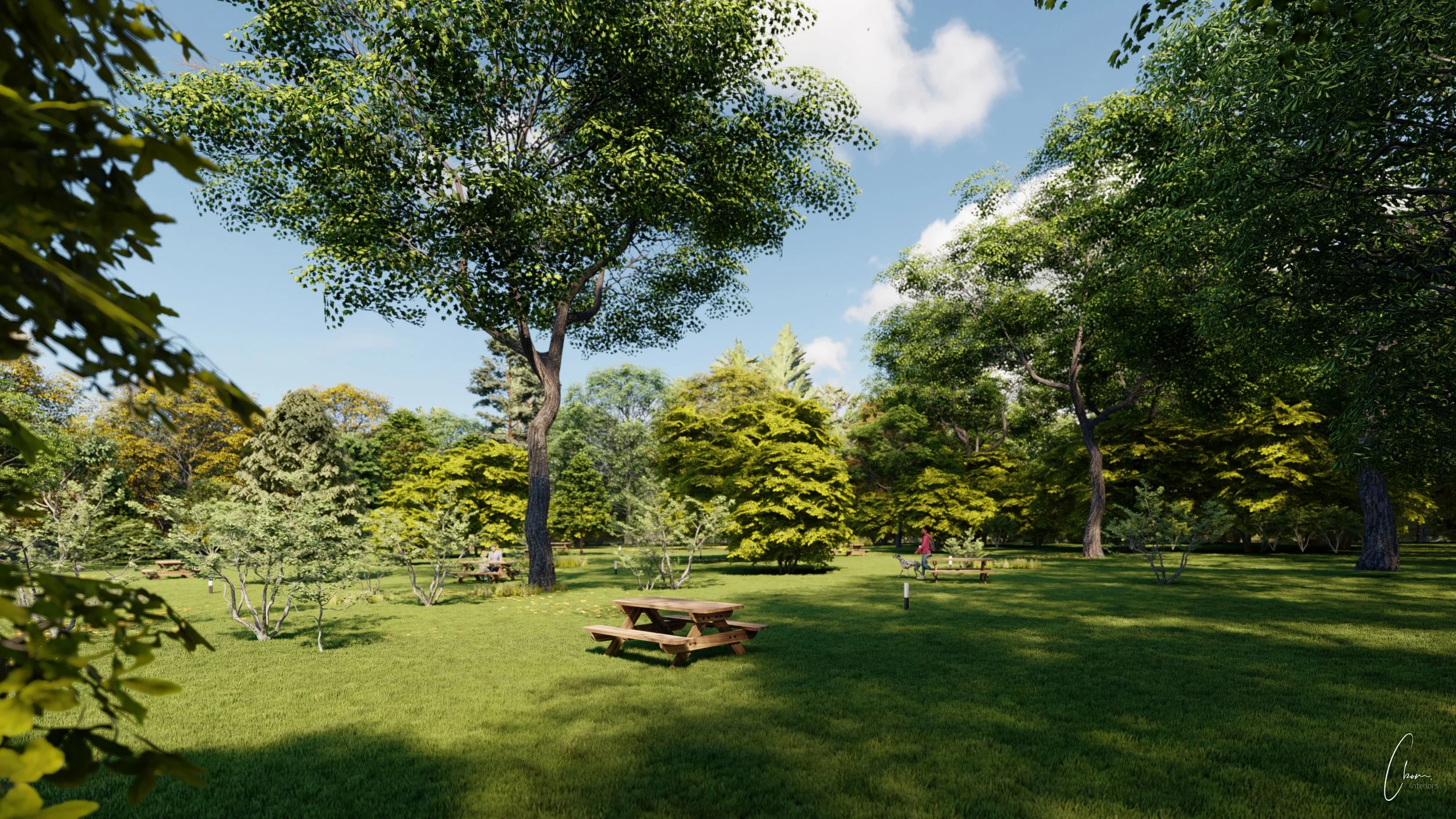 Aire de pique-nique ombragée sous les arbres d'un parc, aménagement extérieur d'un espace de détente à Limoges
