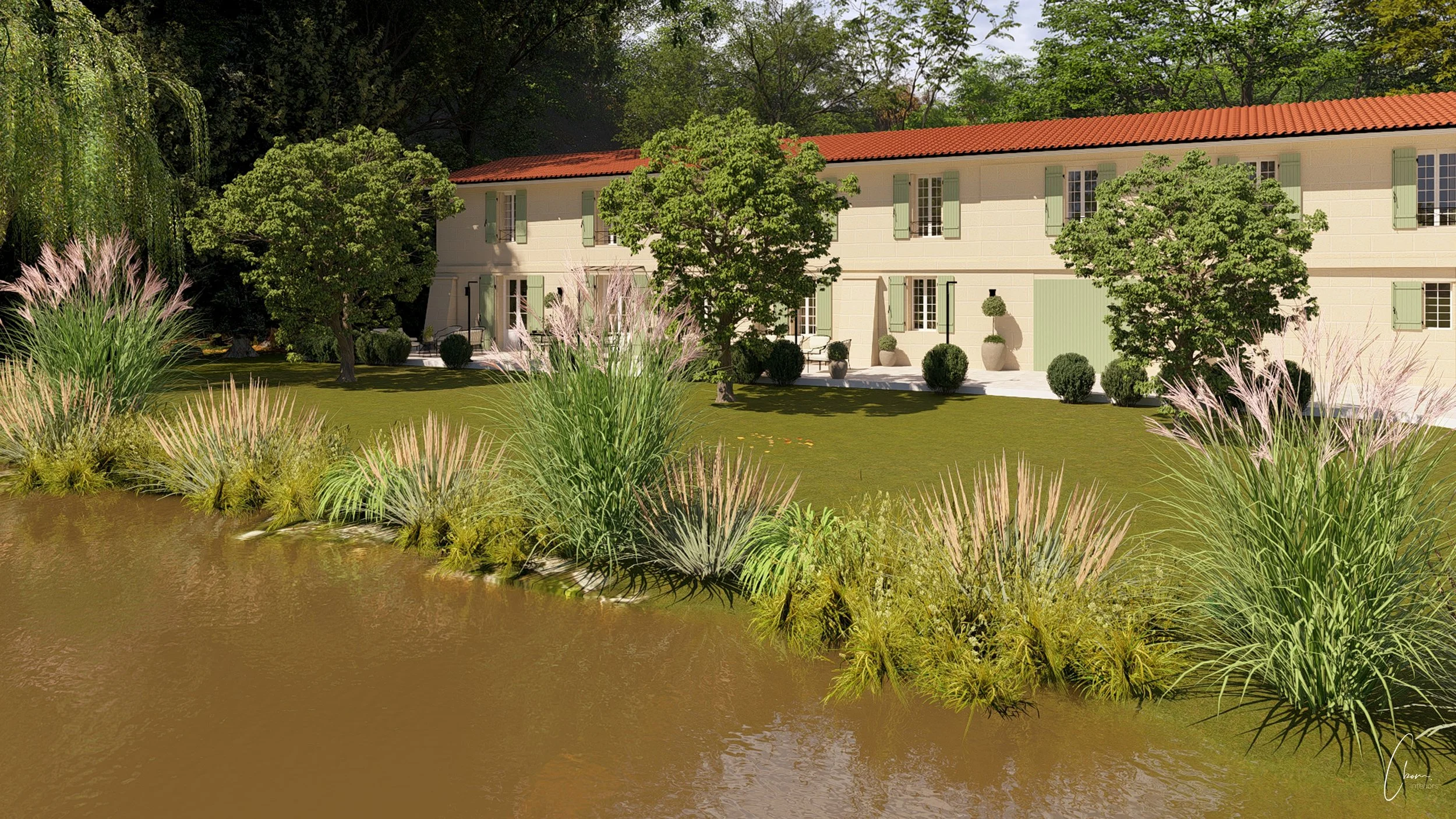 Overall view of a Dordogne farmhouse with its beautiful stone façade, enhanced by outdoor furniture