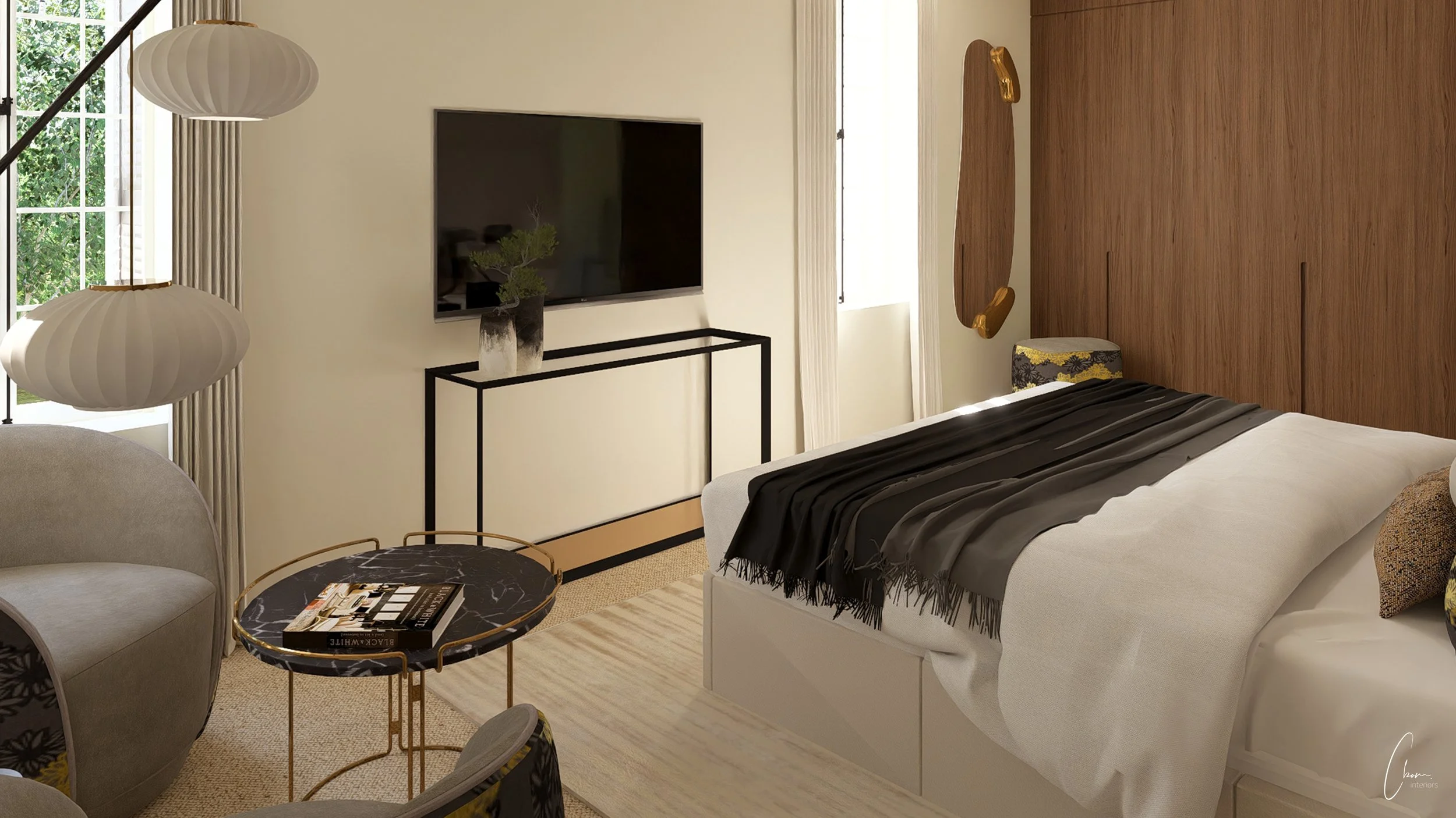 Chambre parentale élégante d'une longère près de Libourne, conception 3D sur mesure