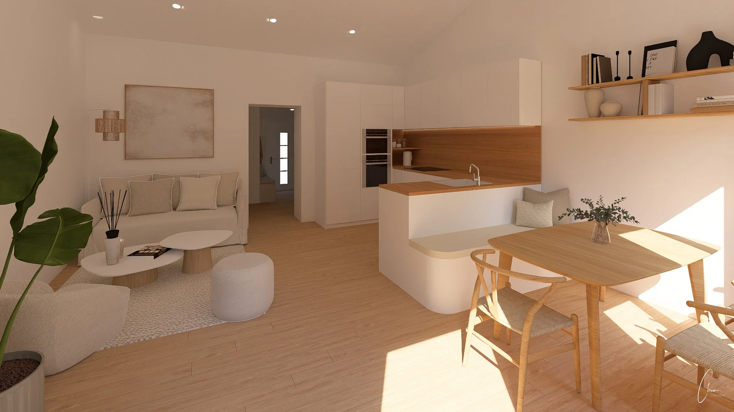 Open living space of a former wine vat house, interior architecture in wood and white tones near Bordeaux