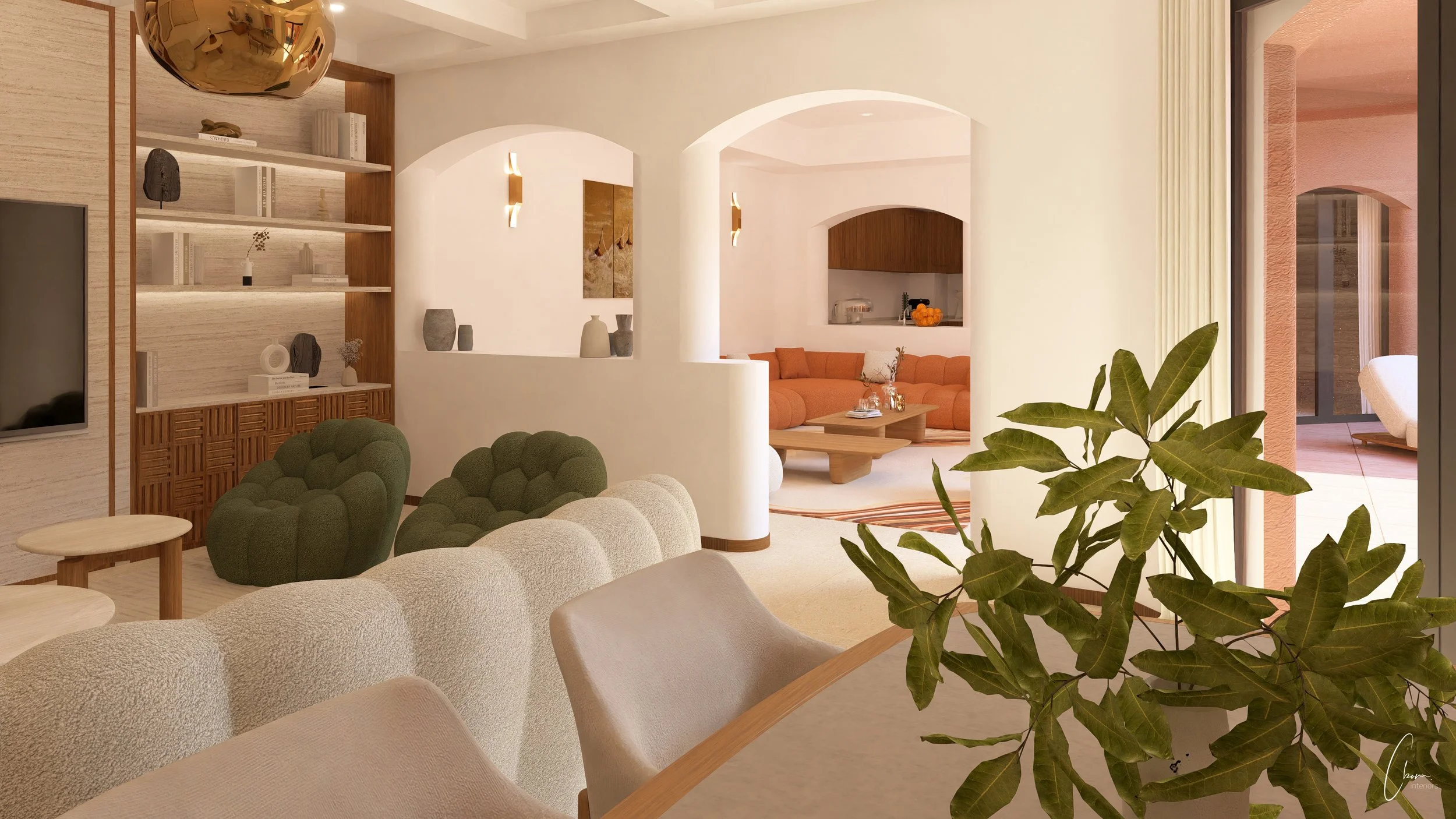 View of the second lounge, harmony of materials and refined ambient lighting