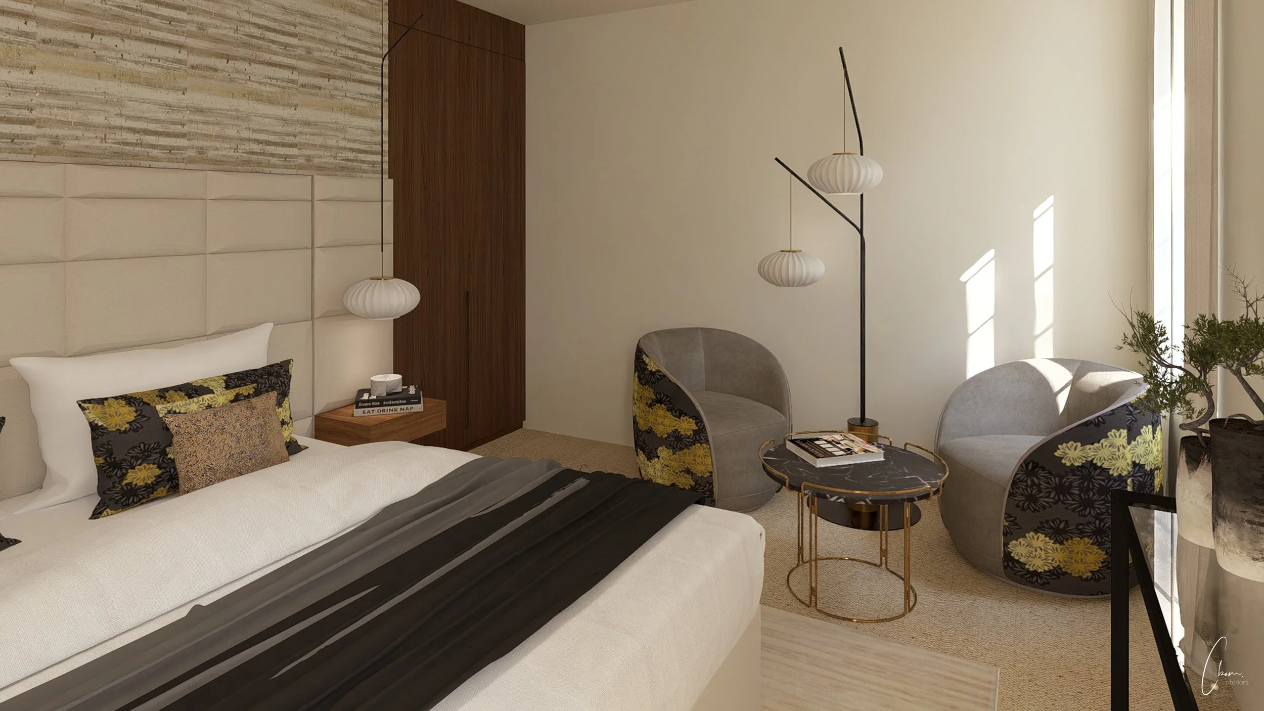 Suite parentale contemporaine, aménagement intérieur haut de gamme aux tons chauds
