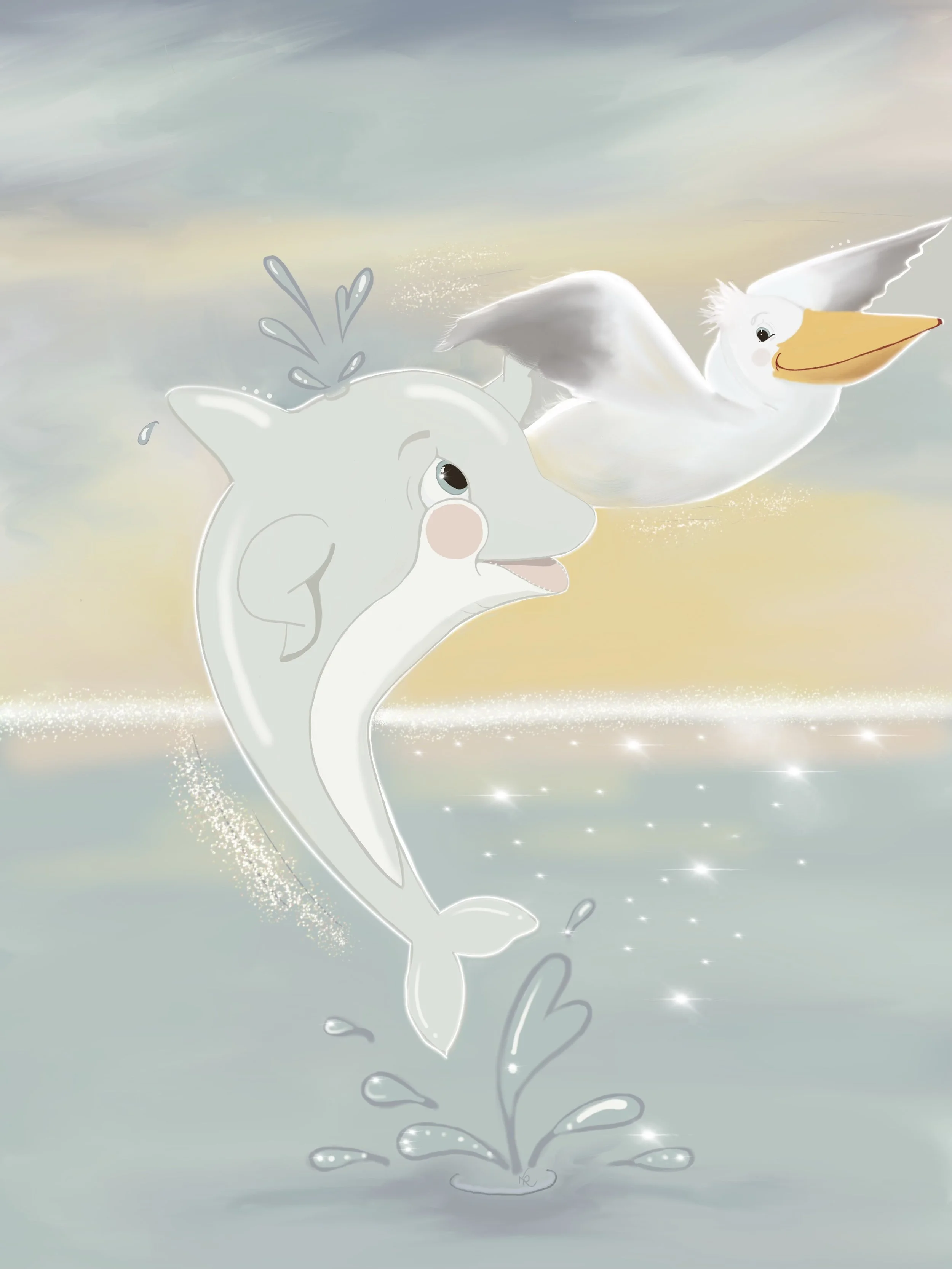 Dolphin and Pelican Friends