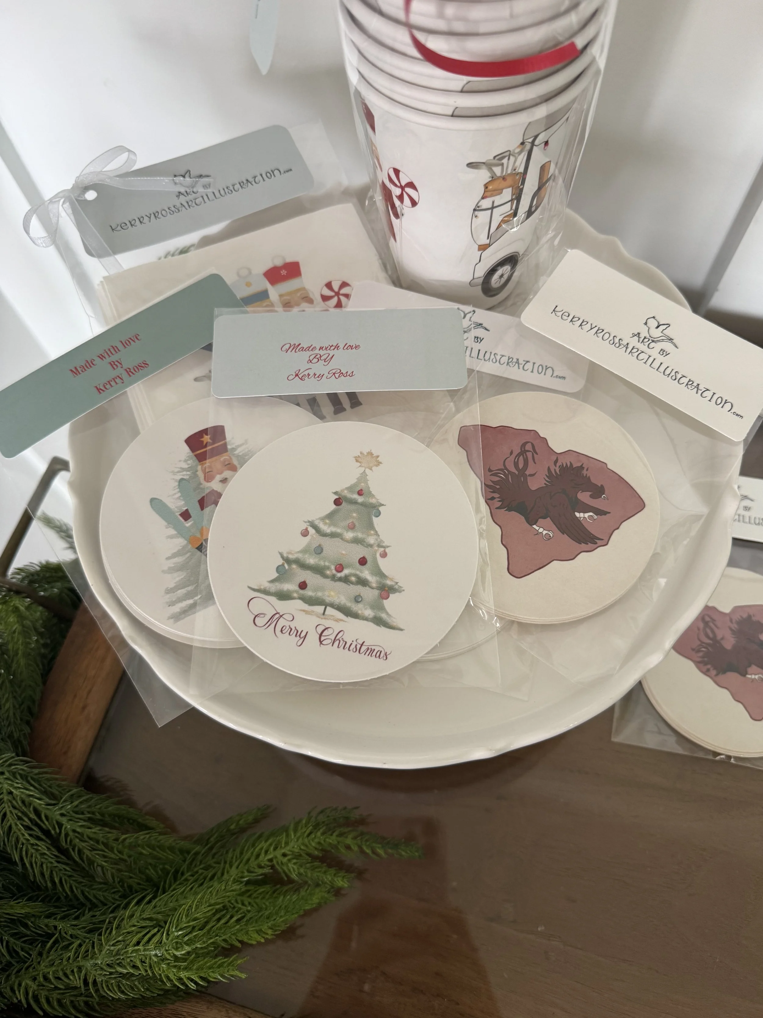 Merry Christmas Traditional Tree Set of Coasters