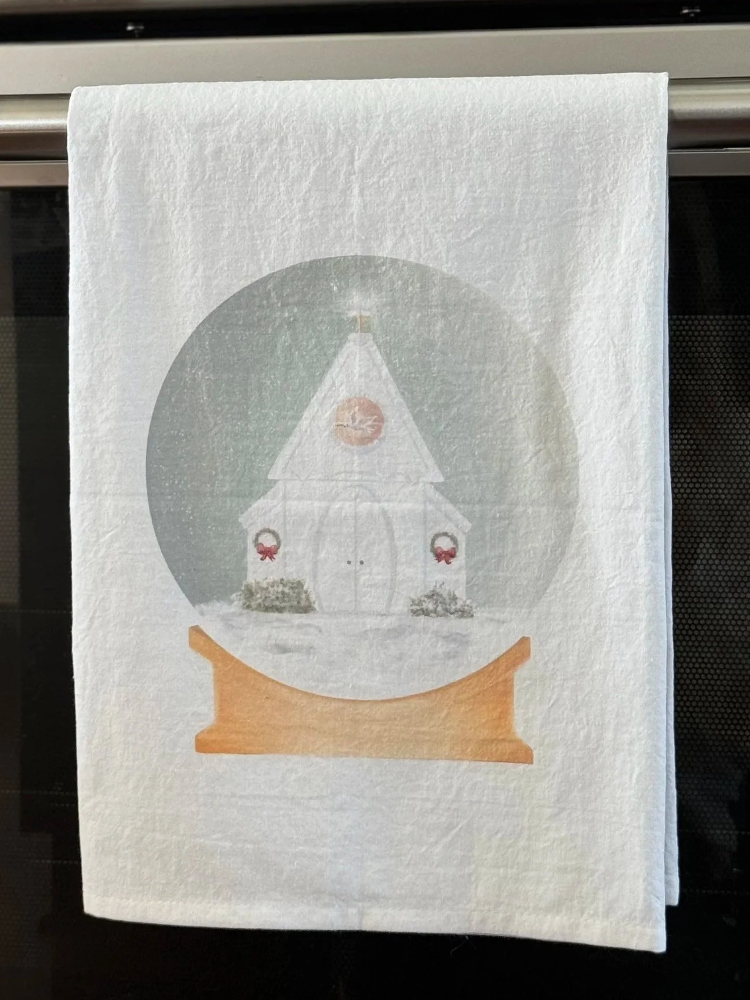 Let There be Peace On Earth Snow-Globe Tea Towel