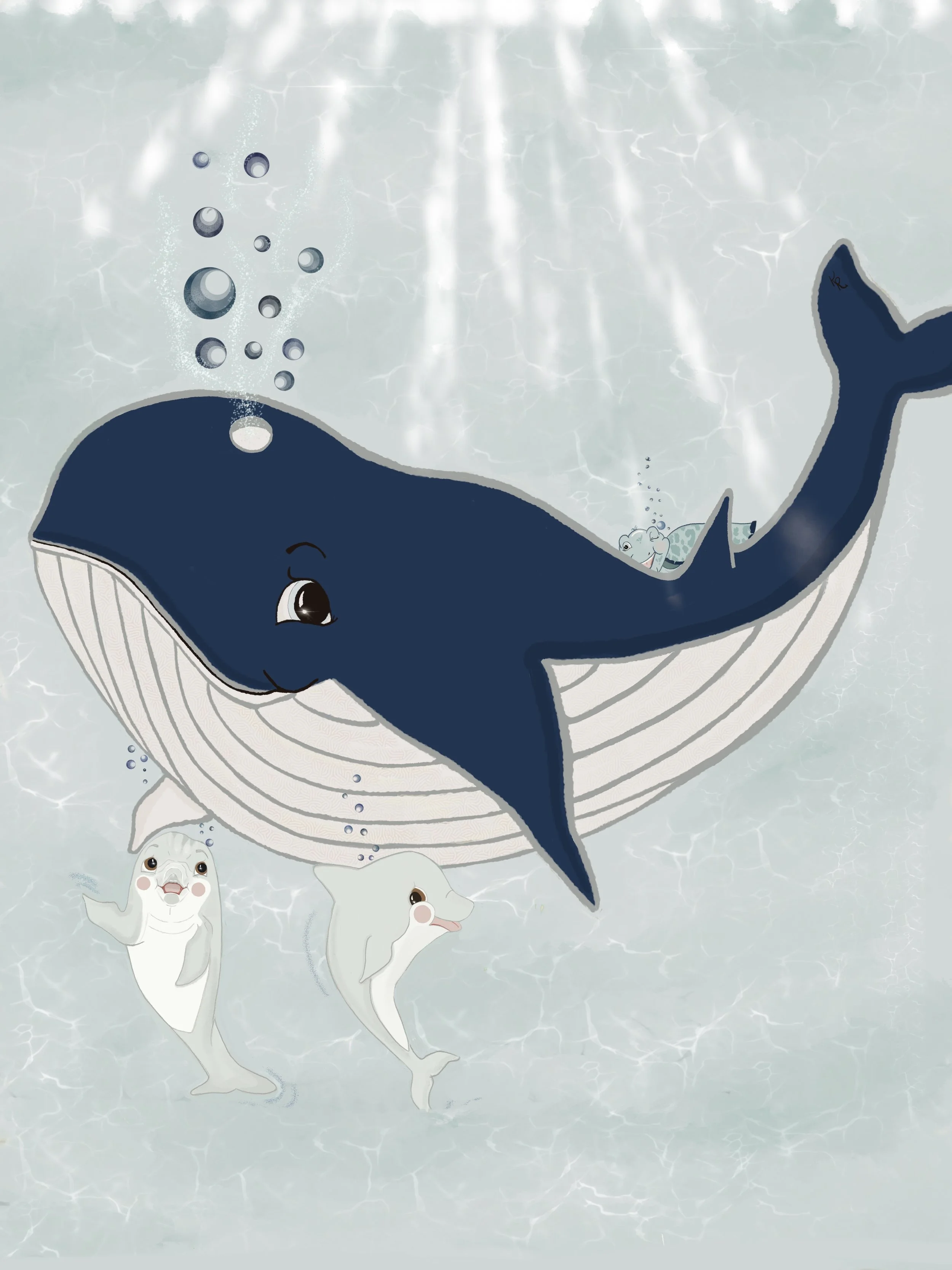 Blue Whale, Dolphins, and Sea Turtle Coastal
