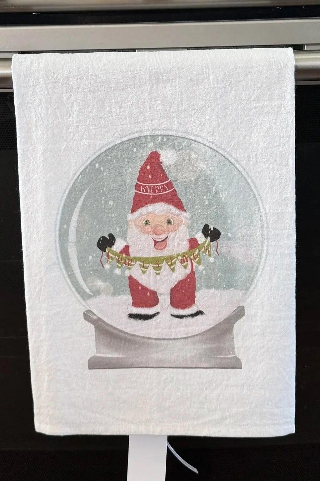 Merry Christmas Santa Snow-globe Tea Towel