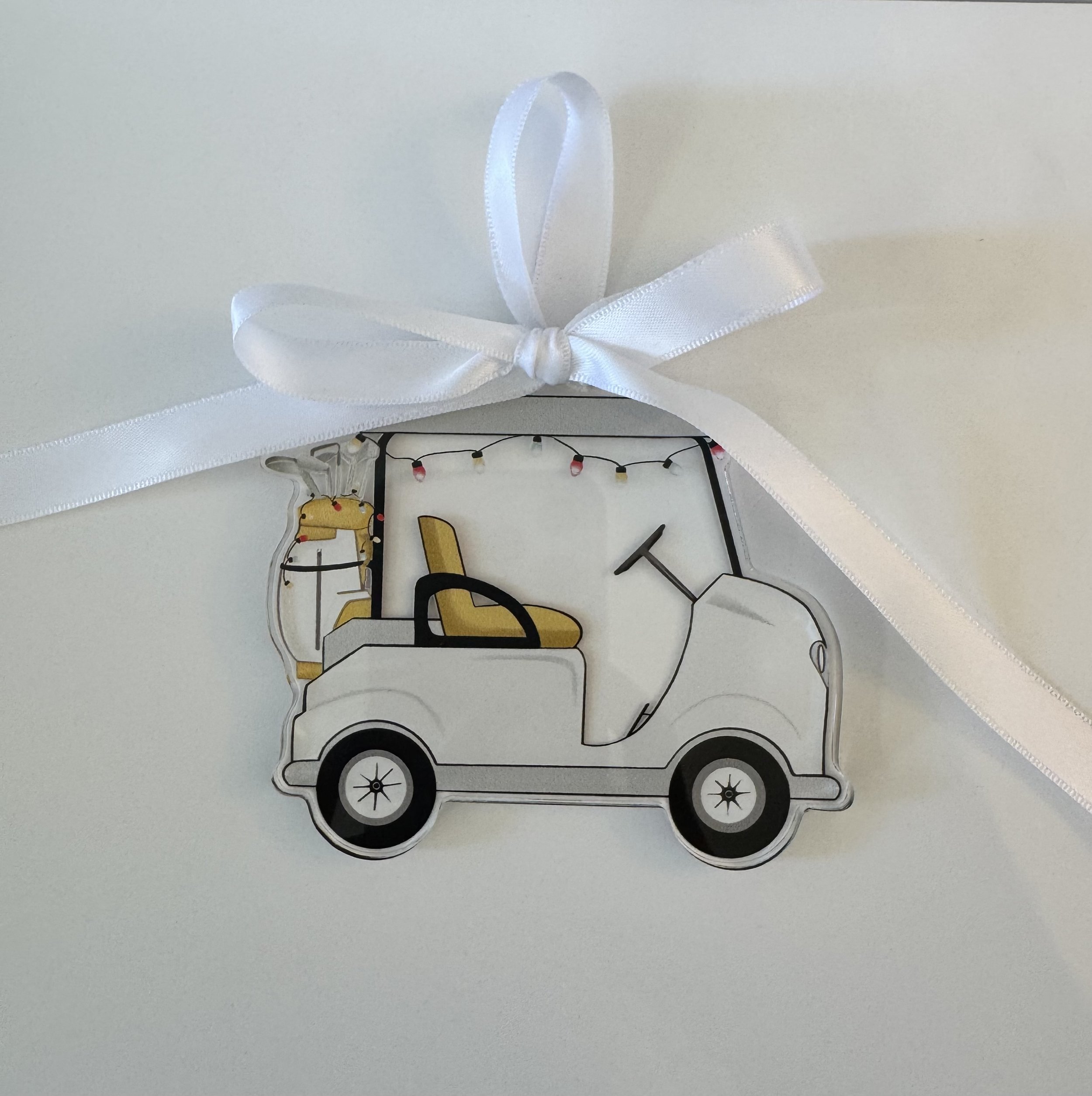 Festive Golf Cart with Clubs Acrylic Ornament