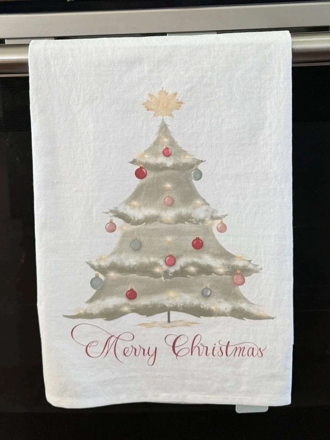 Traditional Red Christmas Tree Tea Towel
