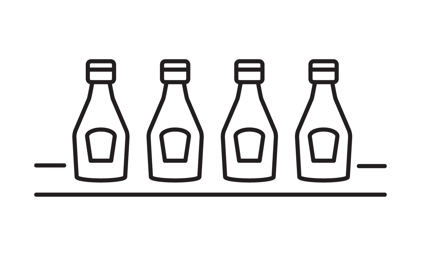Icon of four ketchup bottles on a shelf