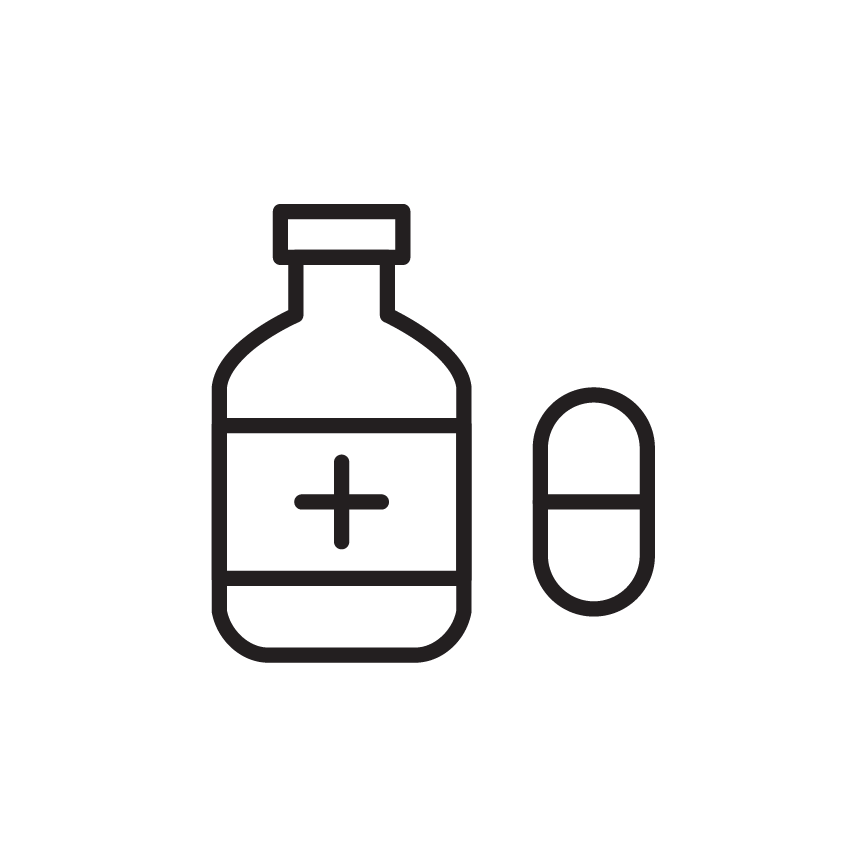 Icon of a pharaceutical bottle and pill