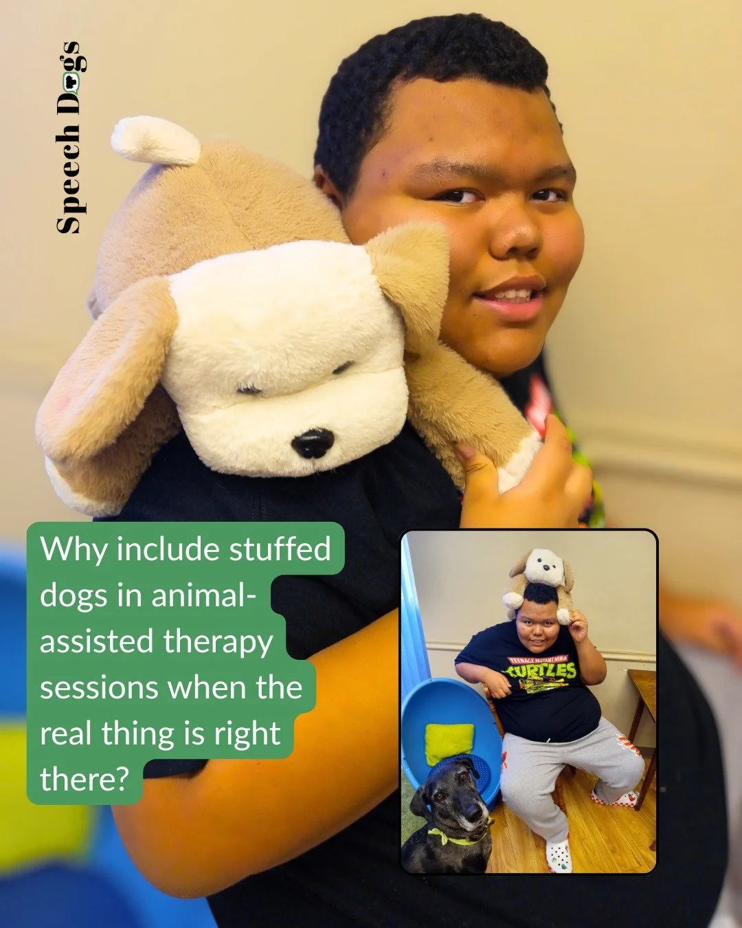 Our therapy dogs work hard and need a lot of breaks. So while Delta is happy to provide some deep pressure input by lying on kids laps or backs, I don't expect her to stay there all session.

"Heavy puppy" to the rescue!🐶

I love this stuf