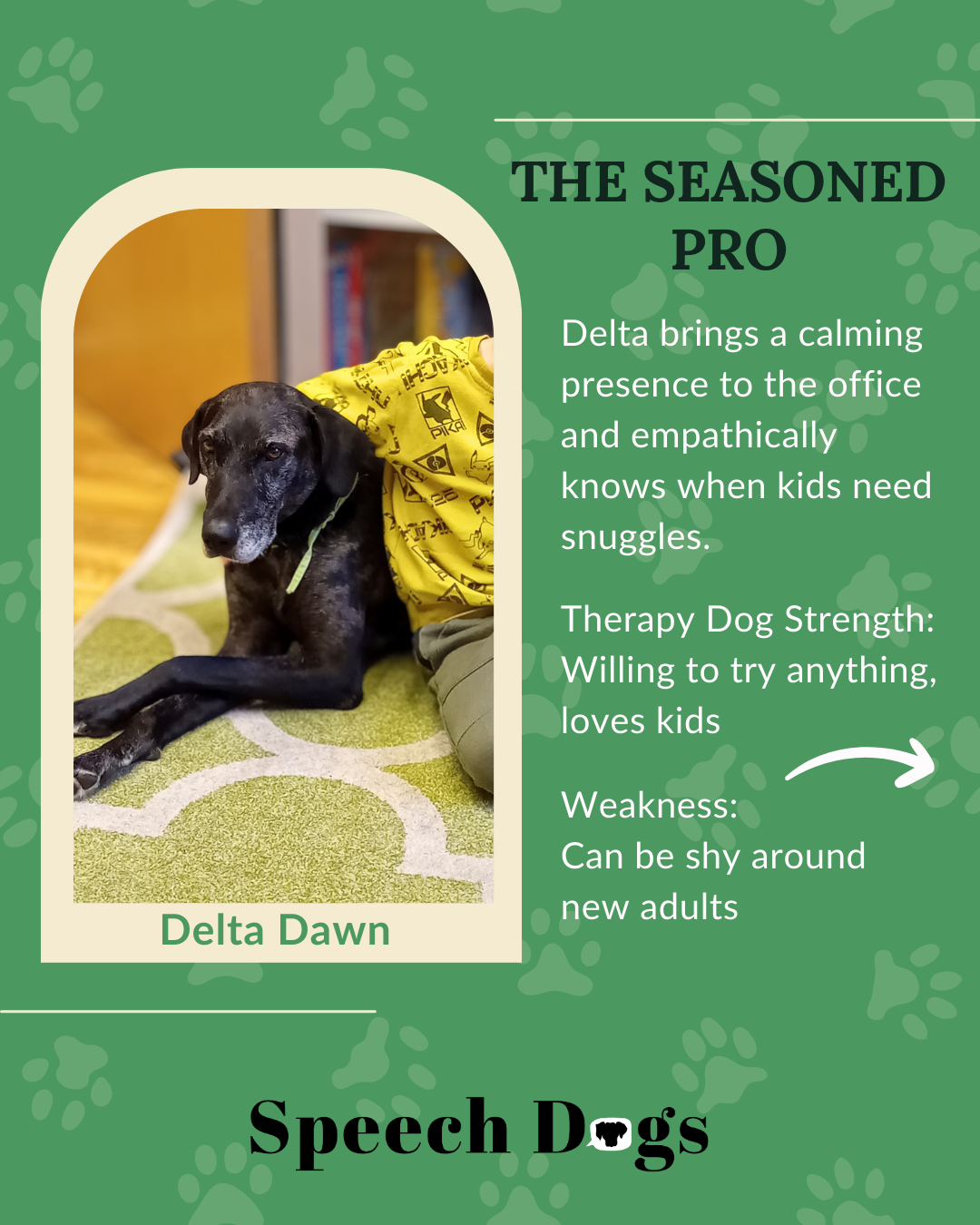 Pet therapy dog for speech Delta