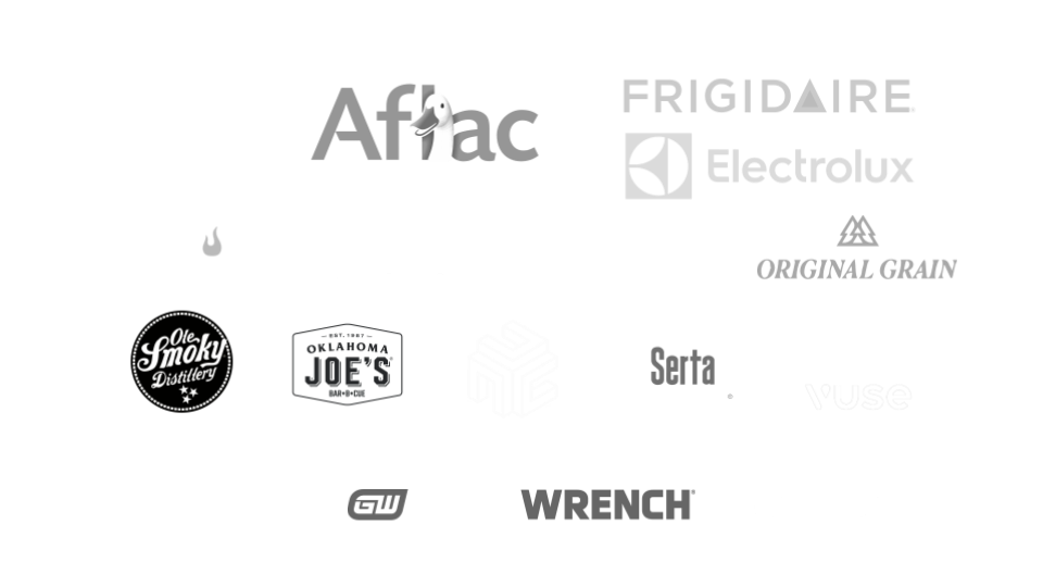 A collage of various logos, including Old Smoky Distillery, Oklahoma Joe's, and GW MIRENG, among others.