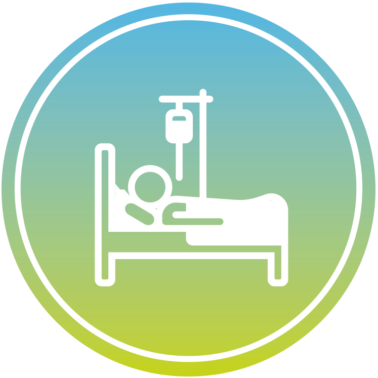 An icon of a patient lying in a hospital bed connected to an IV drip.