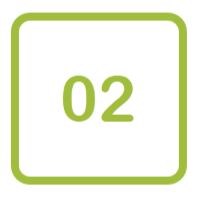 A digital display with a green outline showing the number '02' in green.